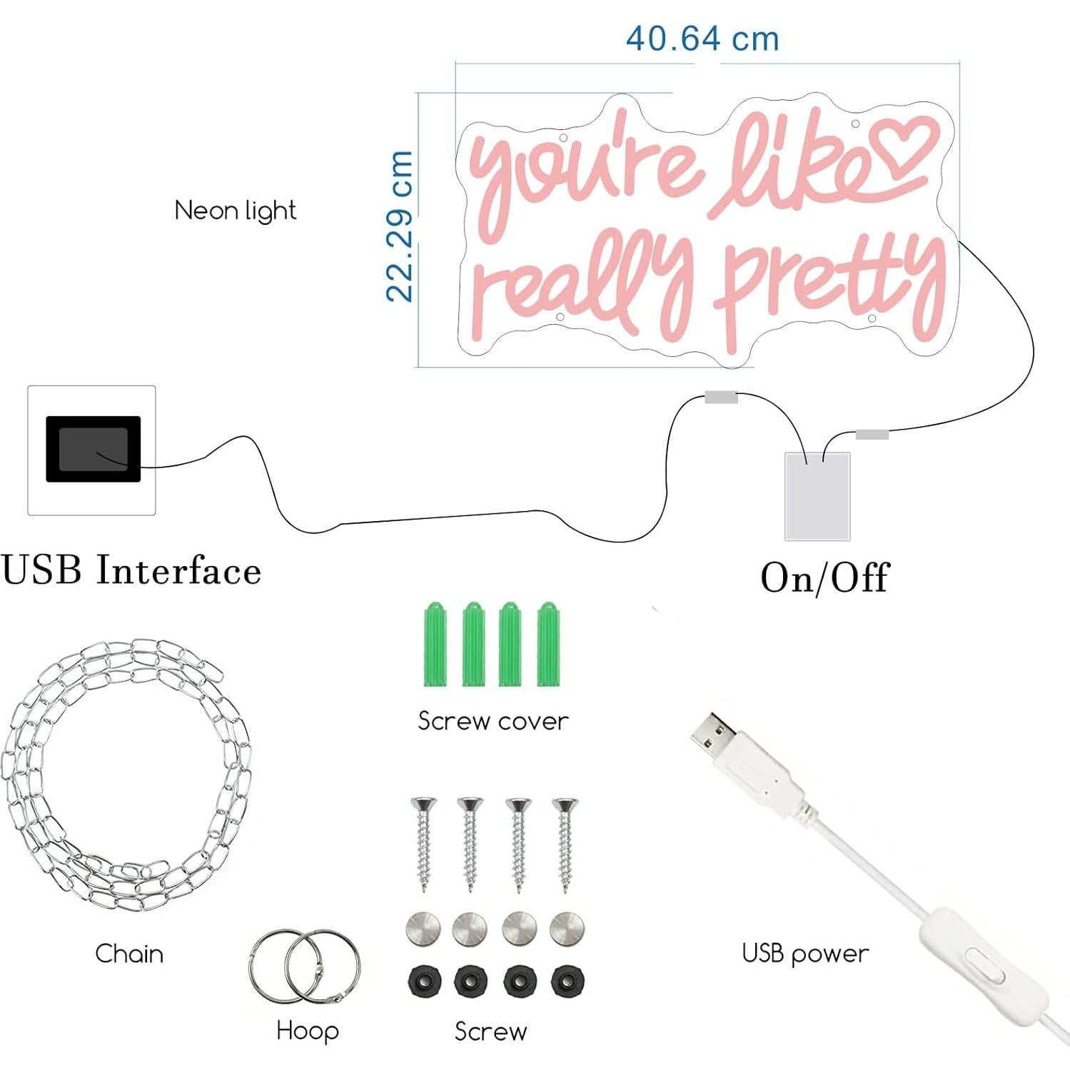 Letrero de neón LED personalizado ZPLNOSIN 40x22 cm Rosa