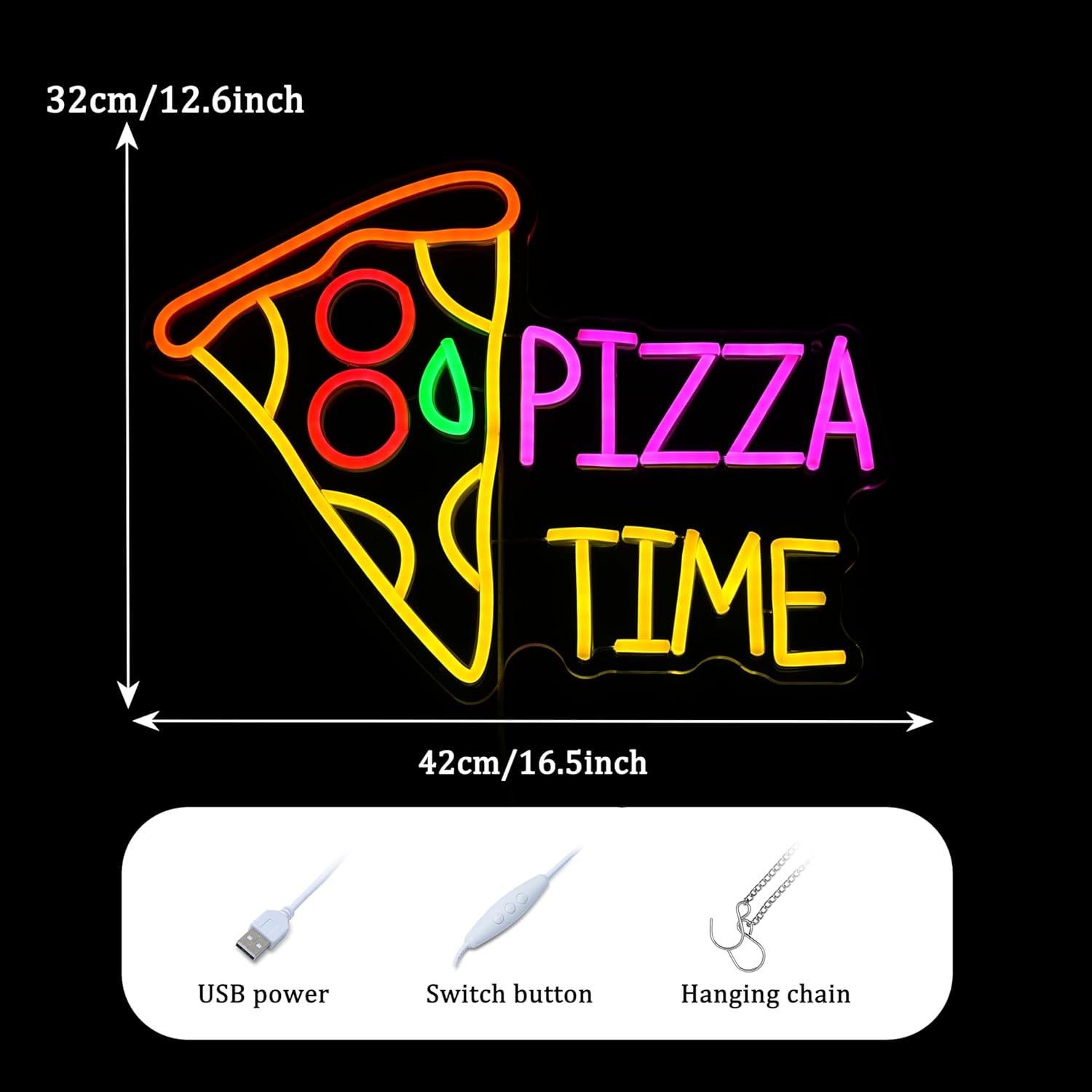 Cartel de Neón Pizza Time LED 42x32 cm para Decoración