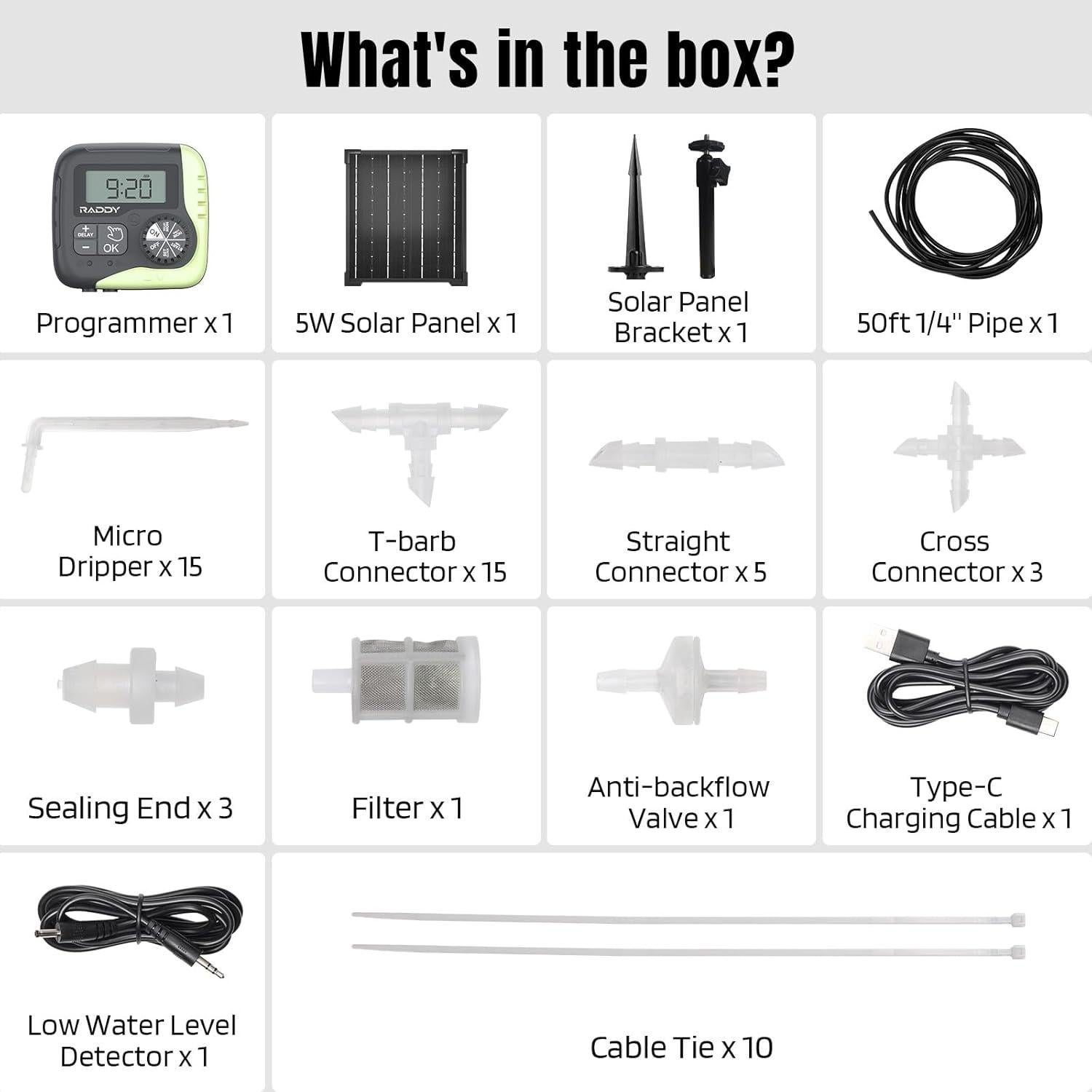 Kit de Riego Automático Raddy WS-1 Solar 5W para 15 Macetas