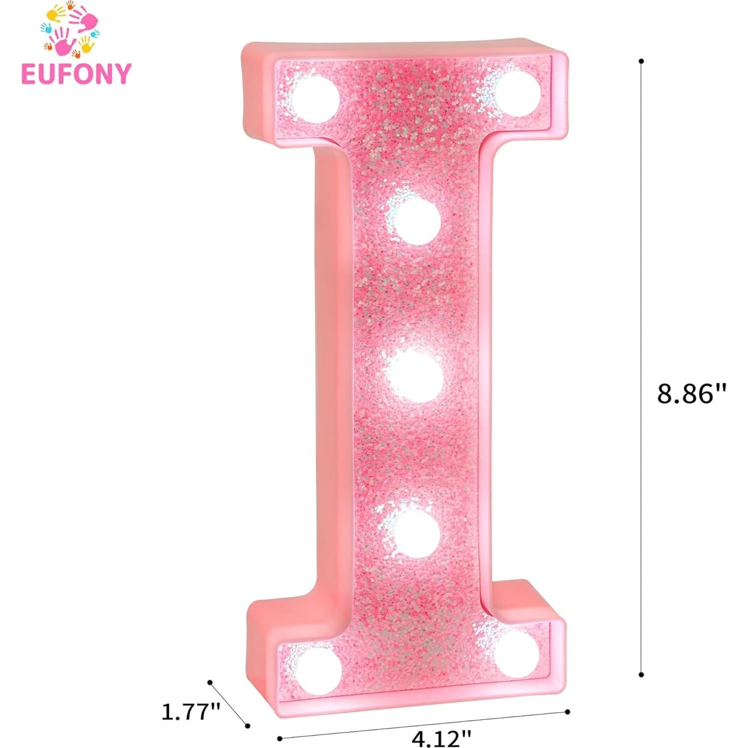 Letra I Rosa LED Eufony para Decoración de Cumpleaños