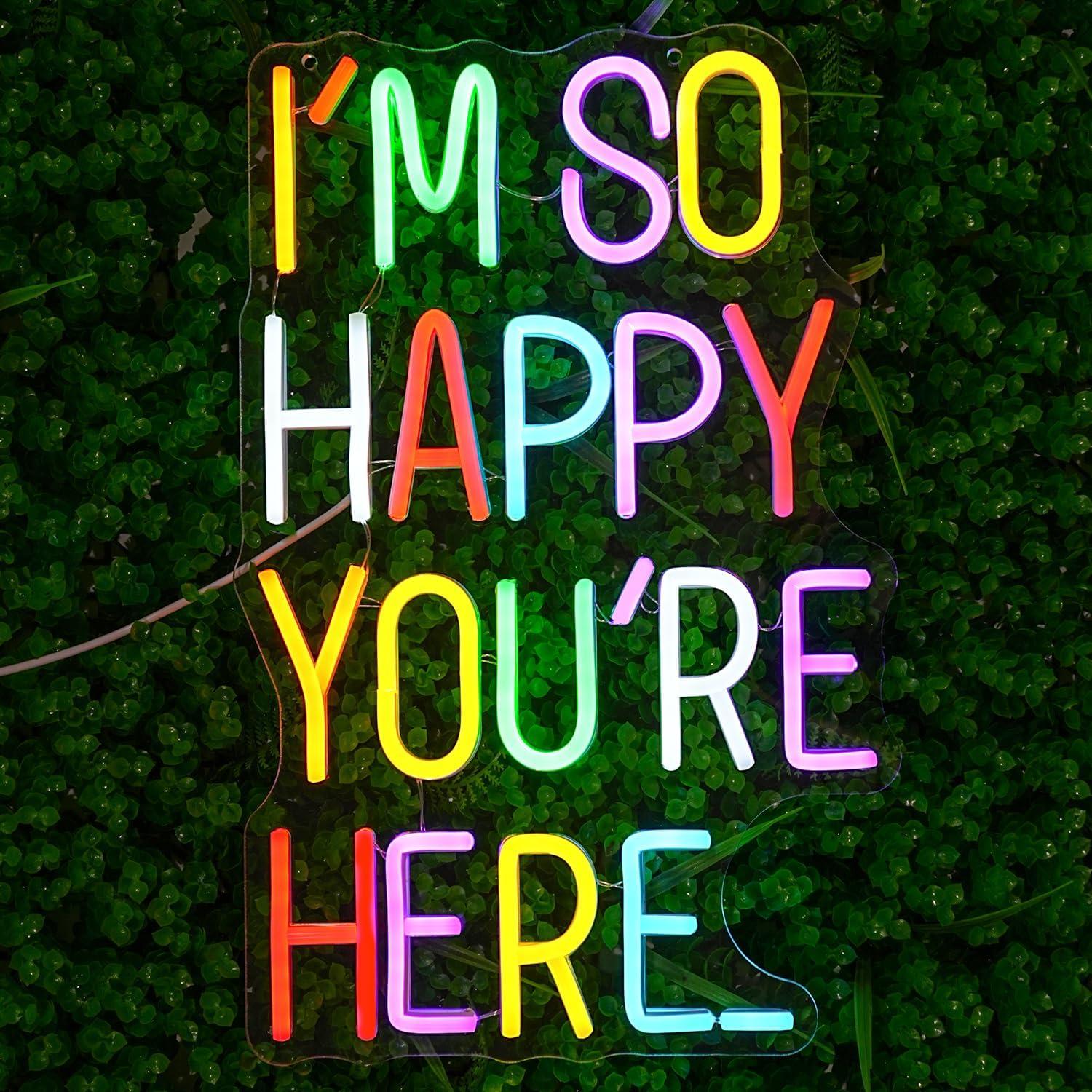 I'm So Happy You're Here Neon Sign Letter Neon Lights up Signs Dimmable Positive Affirmation LED Light for Kids Room Welcome Signs for Classroom Home Business Wall Art Decor (16.5''*10.6'')