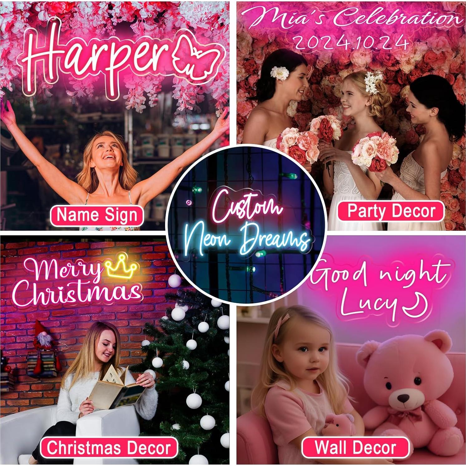 Letrero de Neón LED Personalizado DOCRAGI Rosa 30 cm