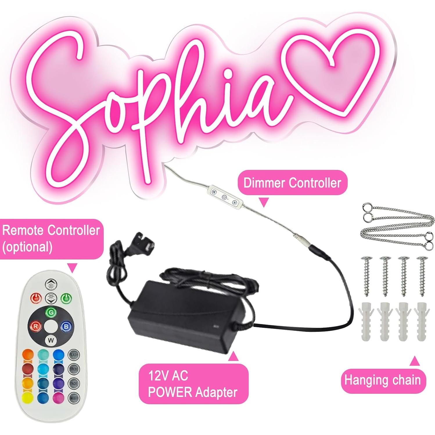 Letrero de Neón LED Personalizado DOCRAGI Rosa 30 cm