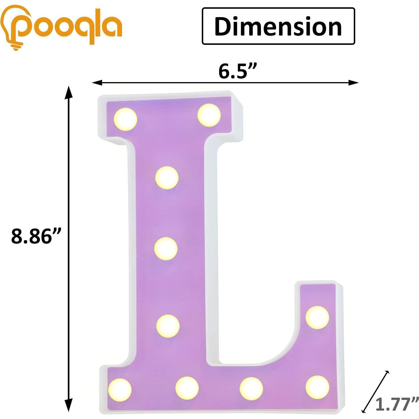 Luz LED Decorativa Letra L Pooqla Púrpura 22 cm