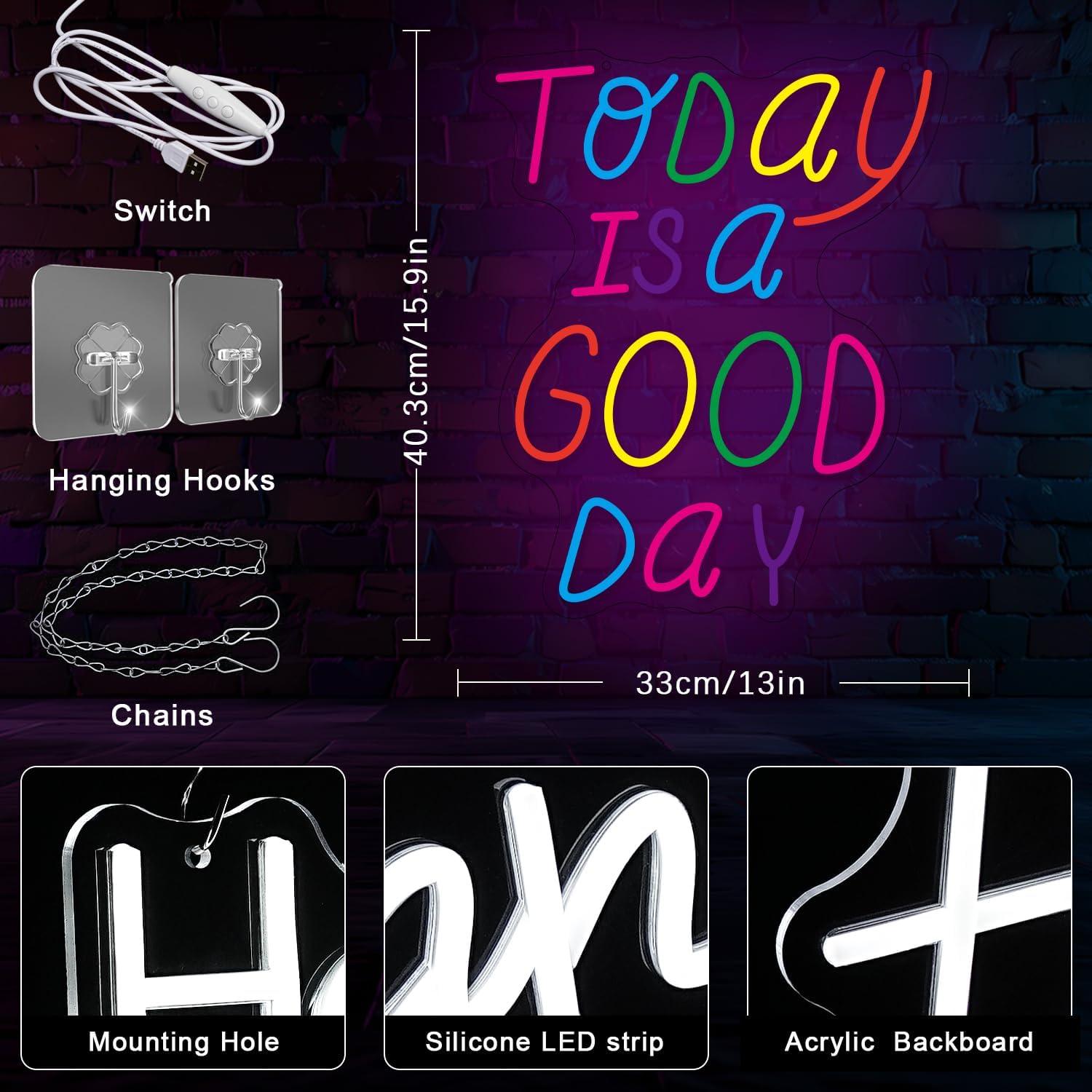 Letrero de Neón LED Gyaksjm 'Hoy es un Buen Día' 40x33cm