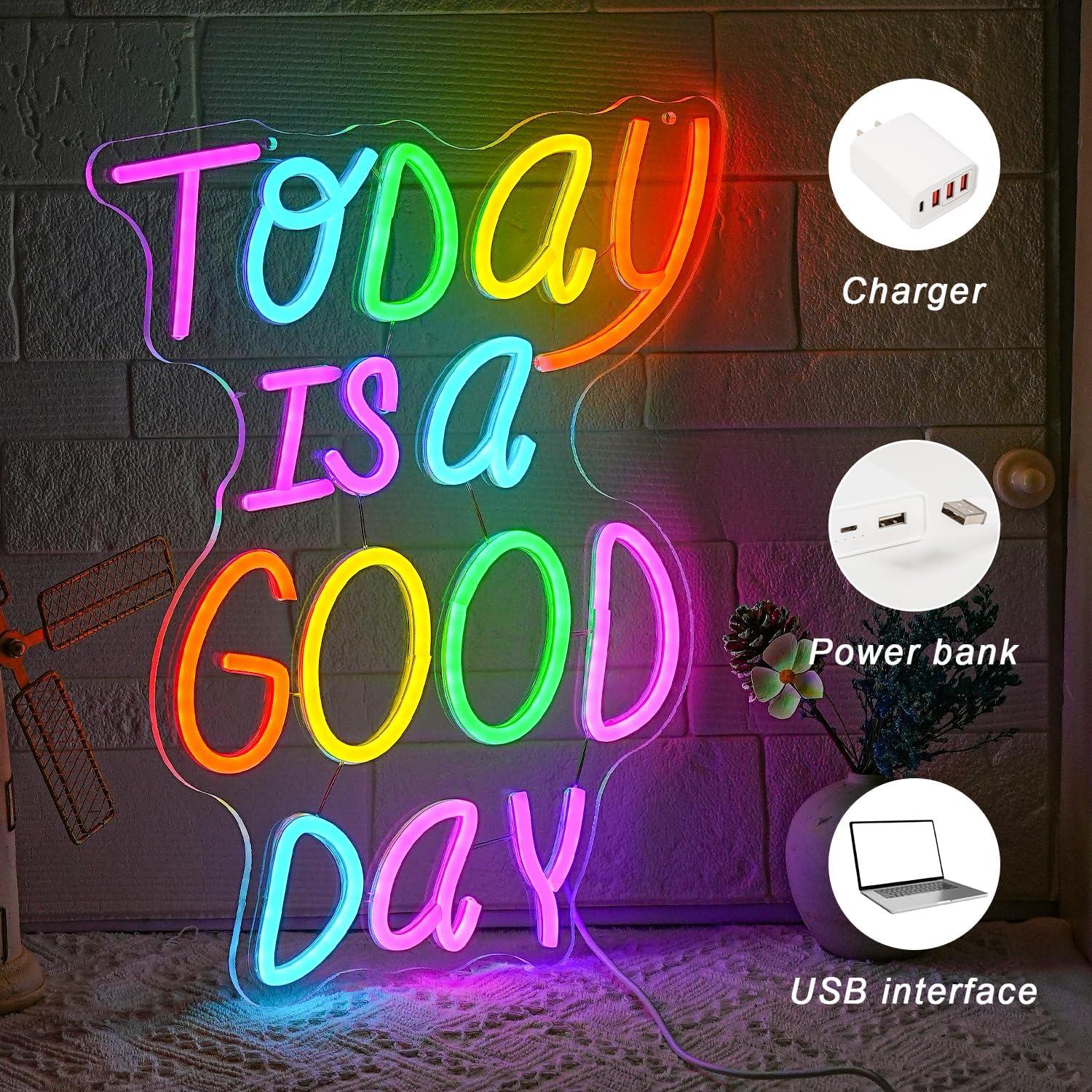 Letrero de Neón LED Gyaksjm 'Hoy es un Buen Día' 40x33cm