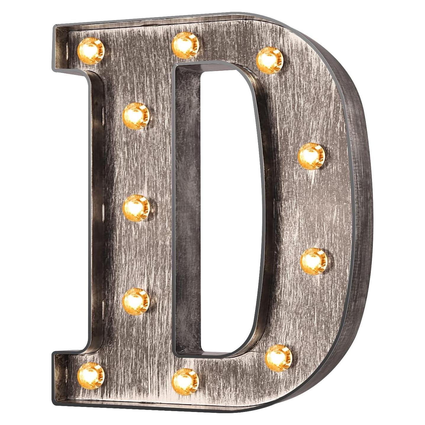 Letra Iluminada Vintage Glintee D Plateada 22cm Decoración