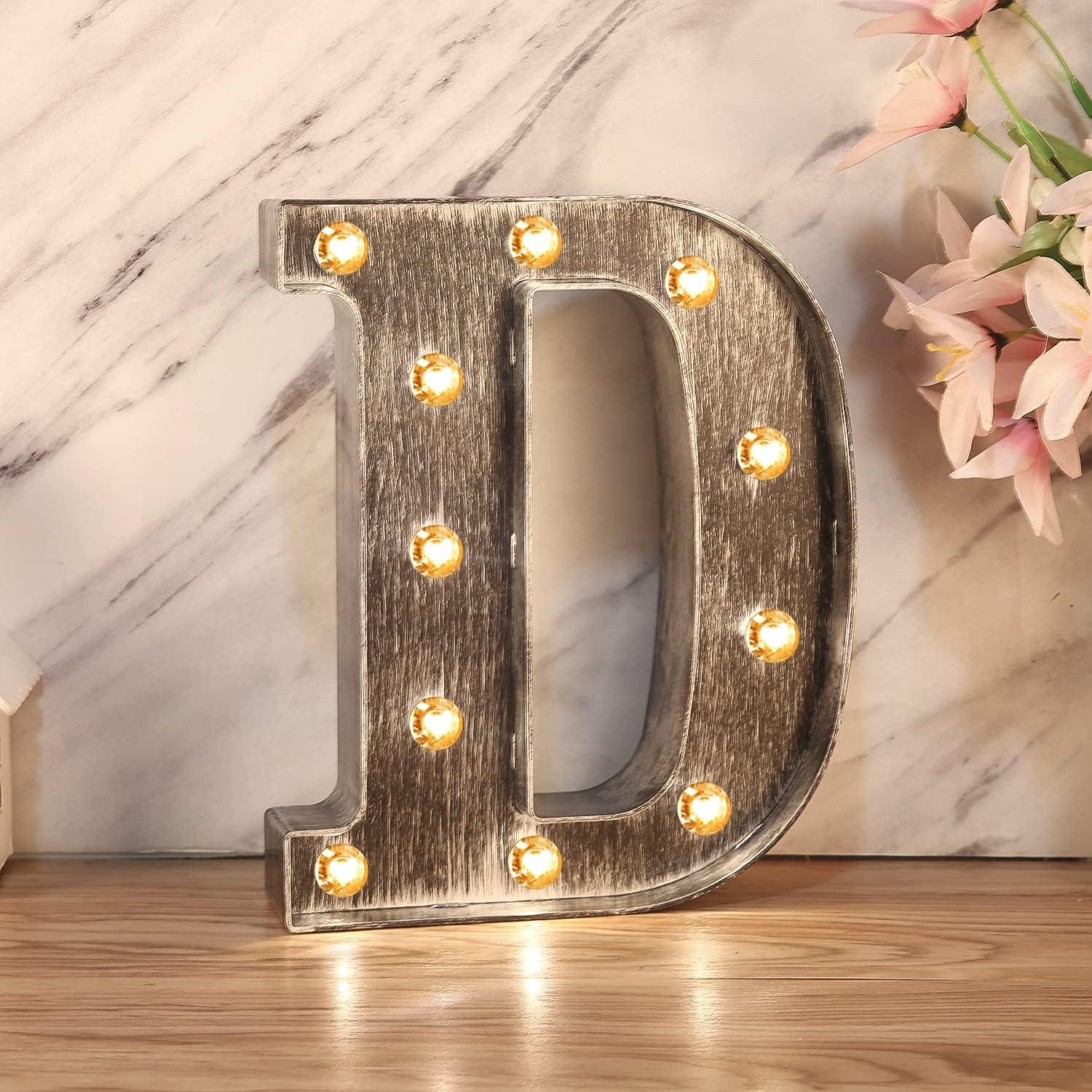 Letra Iluminada Vintage Glintee D Plateada 22cm Decoración