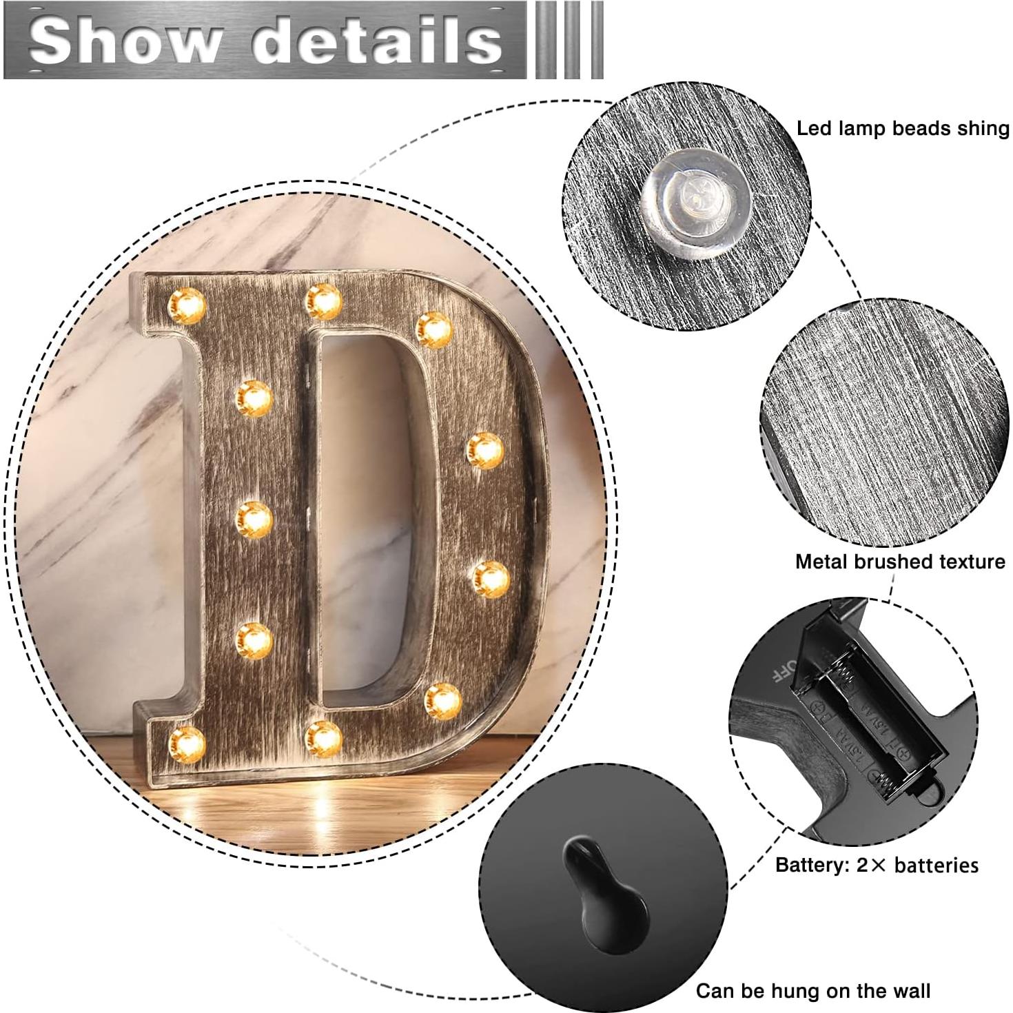 Letra Iluminada Vintage Glintee D Plateada 22cm Decoración