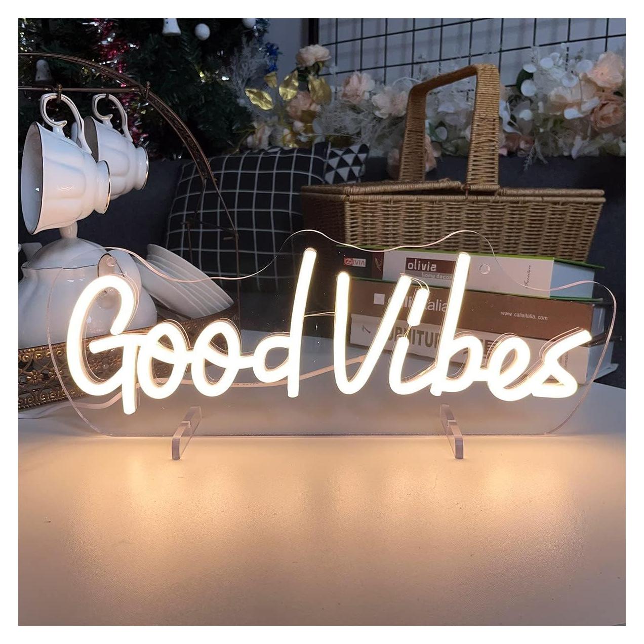 Letrero de Neón LED Buenas Vibras 40x10.7 cm Decoración