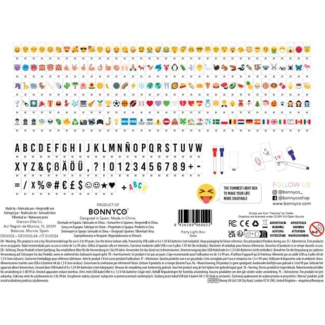Caja de Luz LED Multicolor BONNYCO con 400 Letras y Emojis