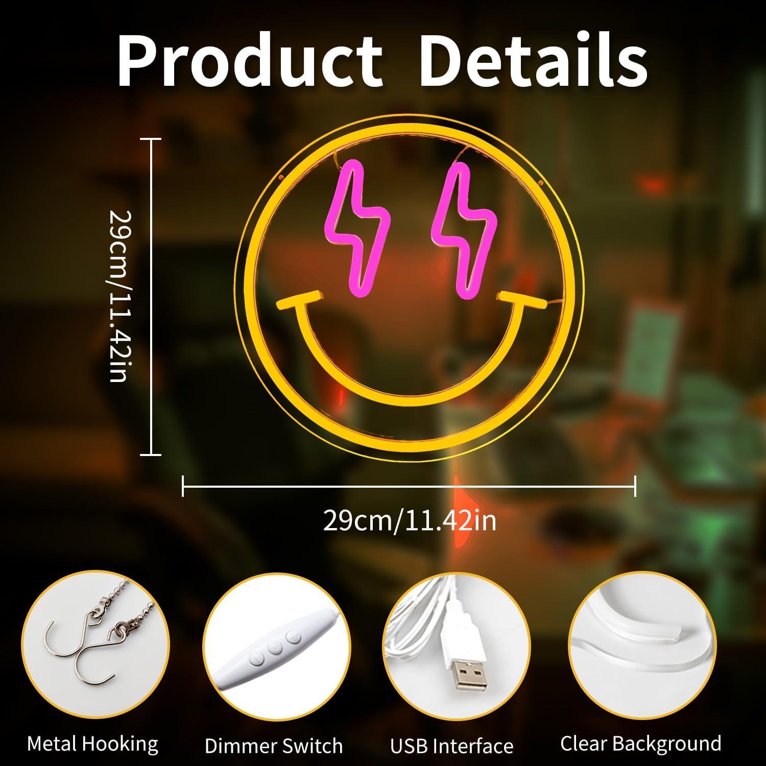 Cartel Neón LED Cara Sonriente Vveikea 29x29cm Regulable