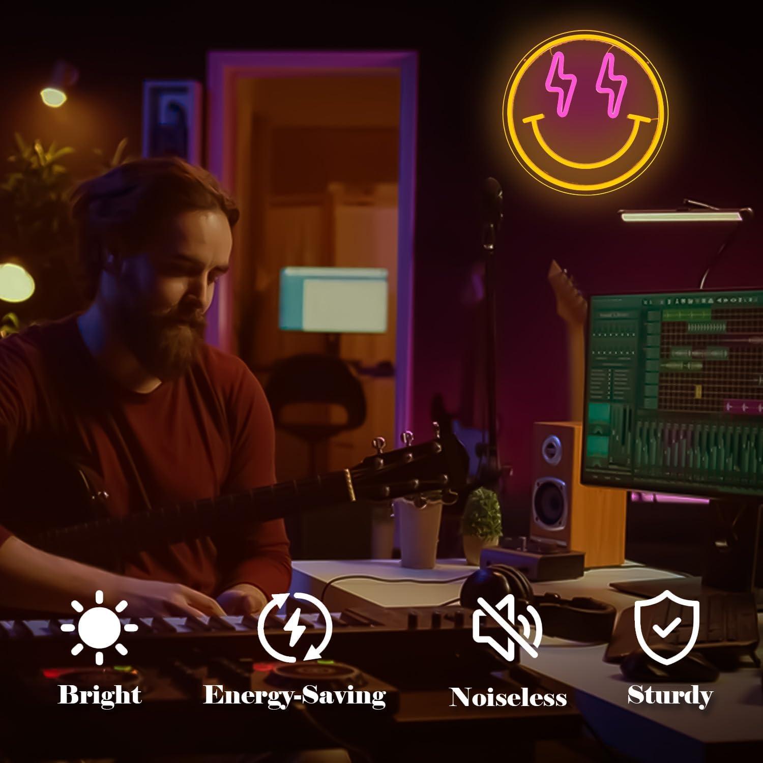 Cartel Neón LED Cara Sonriente Vveikea 29x29cm Regulable