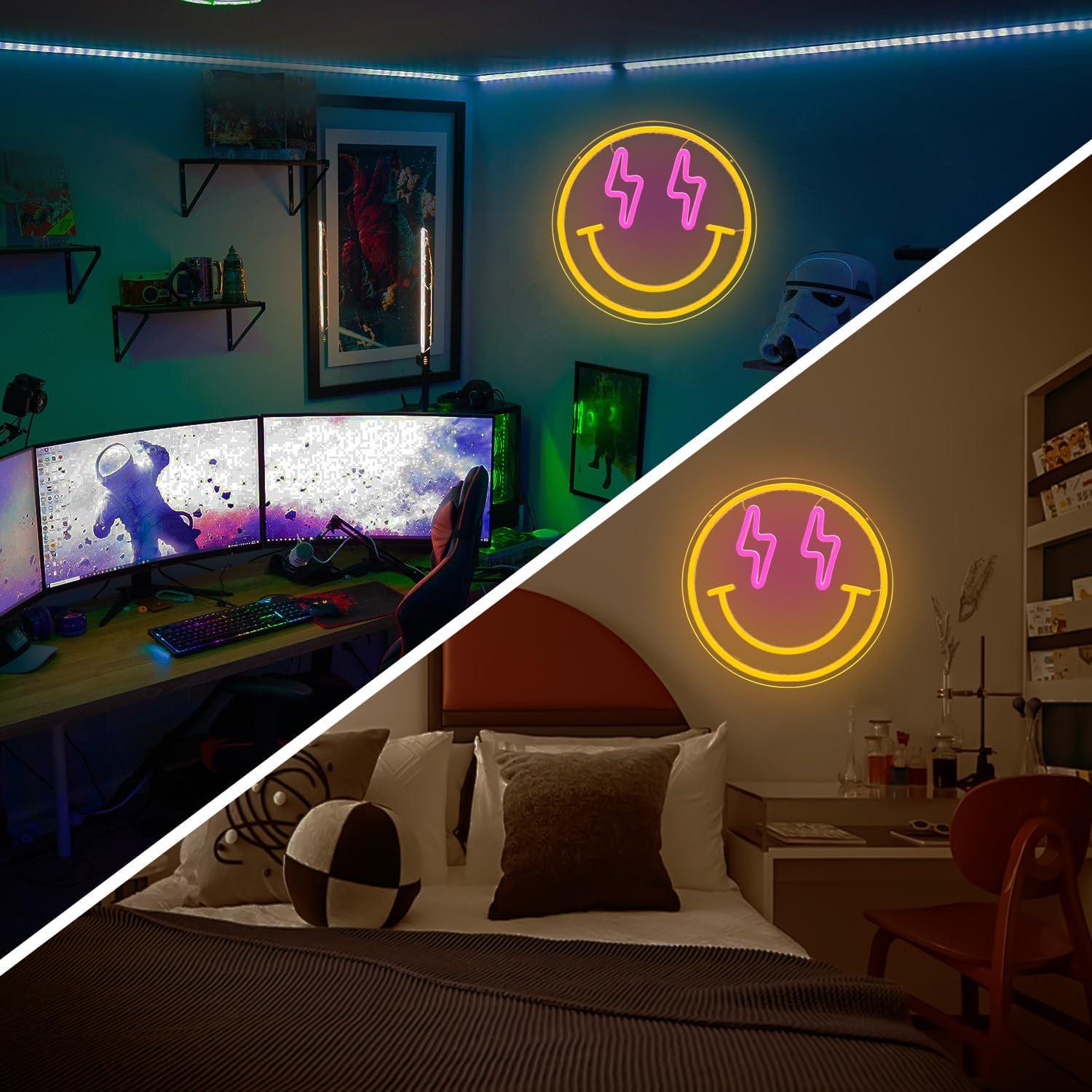 Cartel Neón LED Cara Sonriente Vveikea 29x29cm Regulable