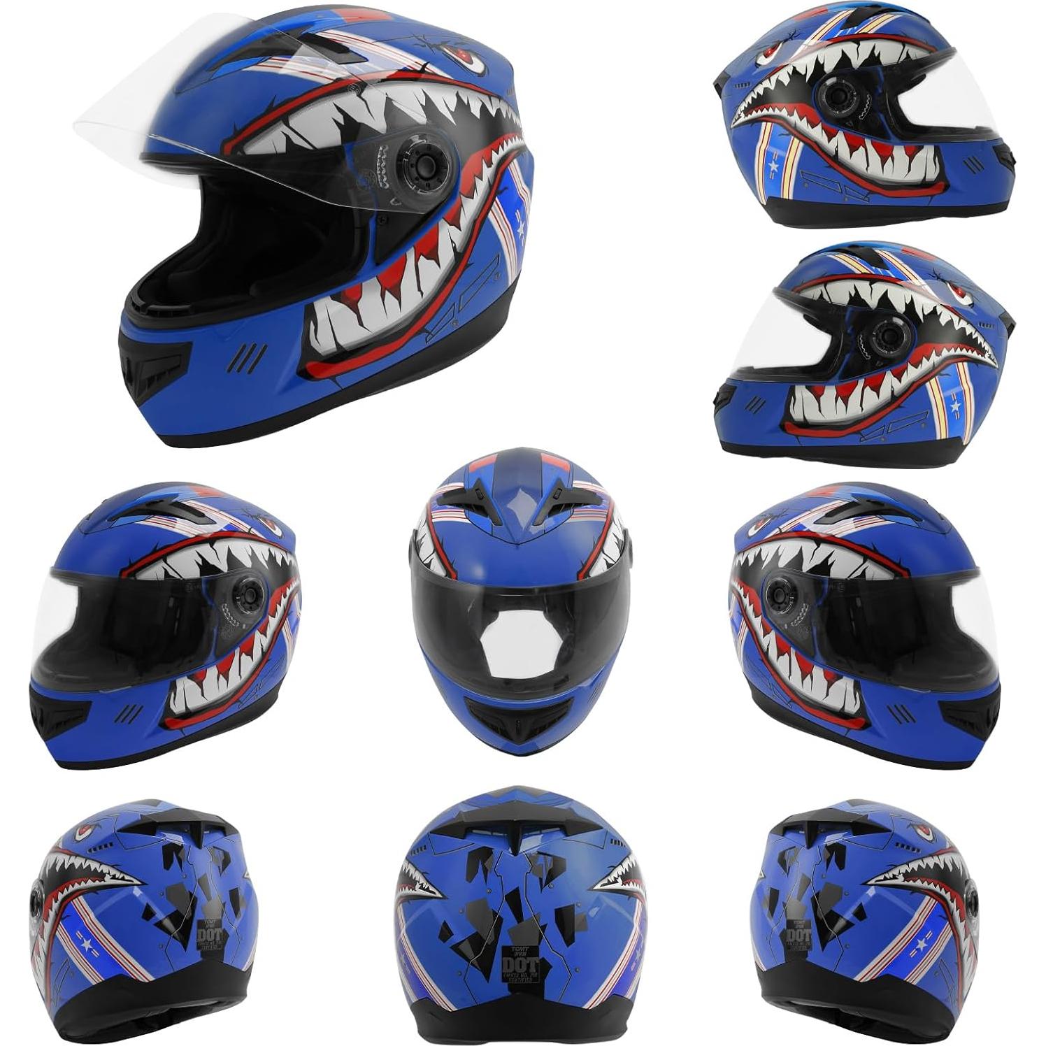 Casco de Motocross TCMT para Niños Azul Tiburón Talla M a XXL