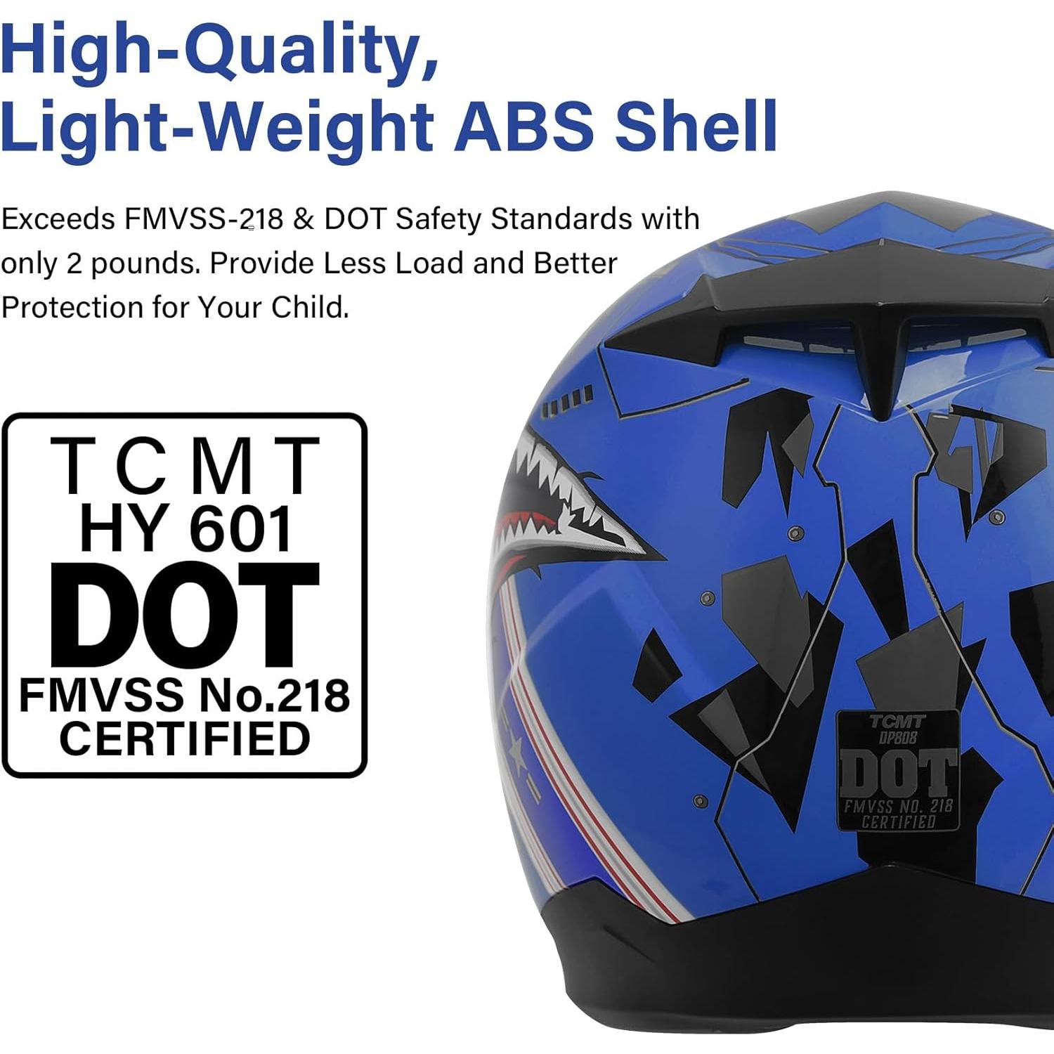 Casco de Motocross TCMT para Niños Azul Tiburón Talla M a XXL