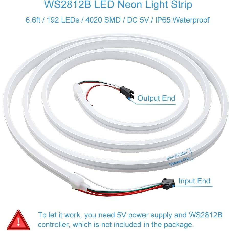 ALITOVE WS2812B LED Strip Neon Sign Light 6.6ft 2M Addressable RGB Dream Color Rainbow LED Pixels Lights for DIY LED Neon Letters Bar Signs, Art Wall Decorative Lighting 5V DC, No Power and Controller