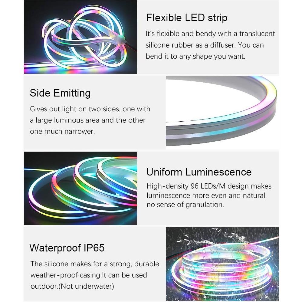 ALITOVE WS2812B LED Strip Neon Sign Light 6.6ft 2M Addressable RGB Dream Color Rainbow LED Pixels Lights for DIY LED Neon Letters Bar Signs, Art Wall Decorative Lighting 5V DC, No Power and Controller