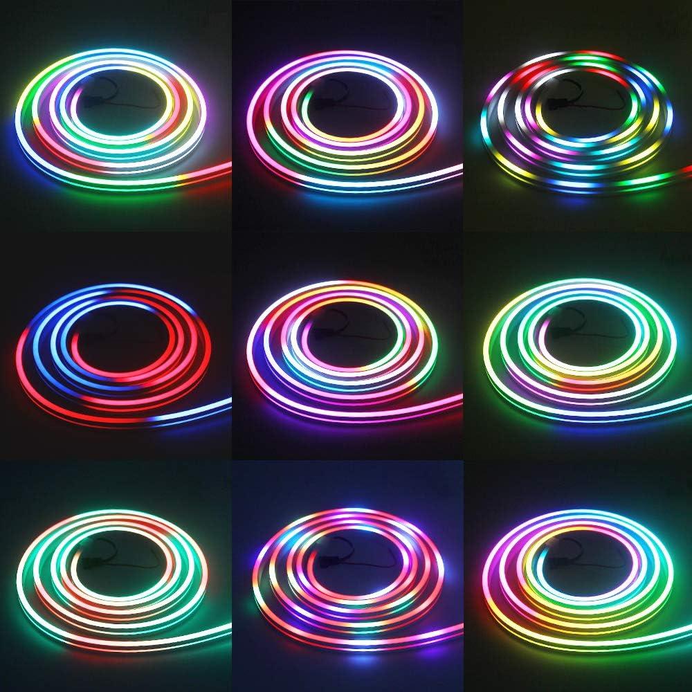 ALITOVE WS2812B LED Strip Neon Sign Light 6.6ft 2M Addressable RGB Dream Color Rainbow LED Pixels Lights for DIY LED Neon Letters Bar Signs, Art Wall Decorative Lighting 5V DC, No Power and Controller
