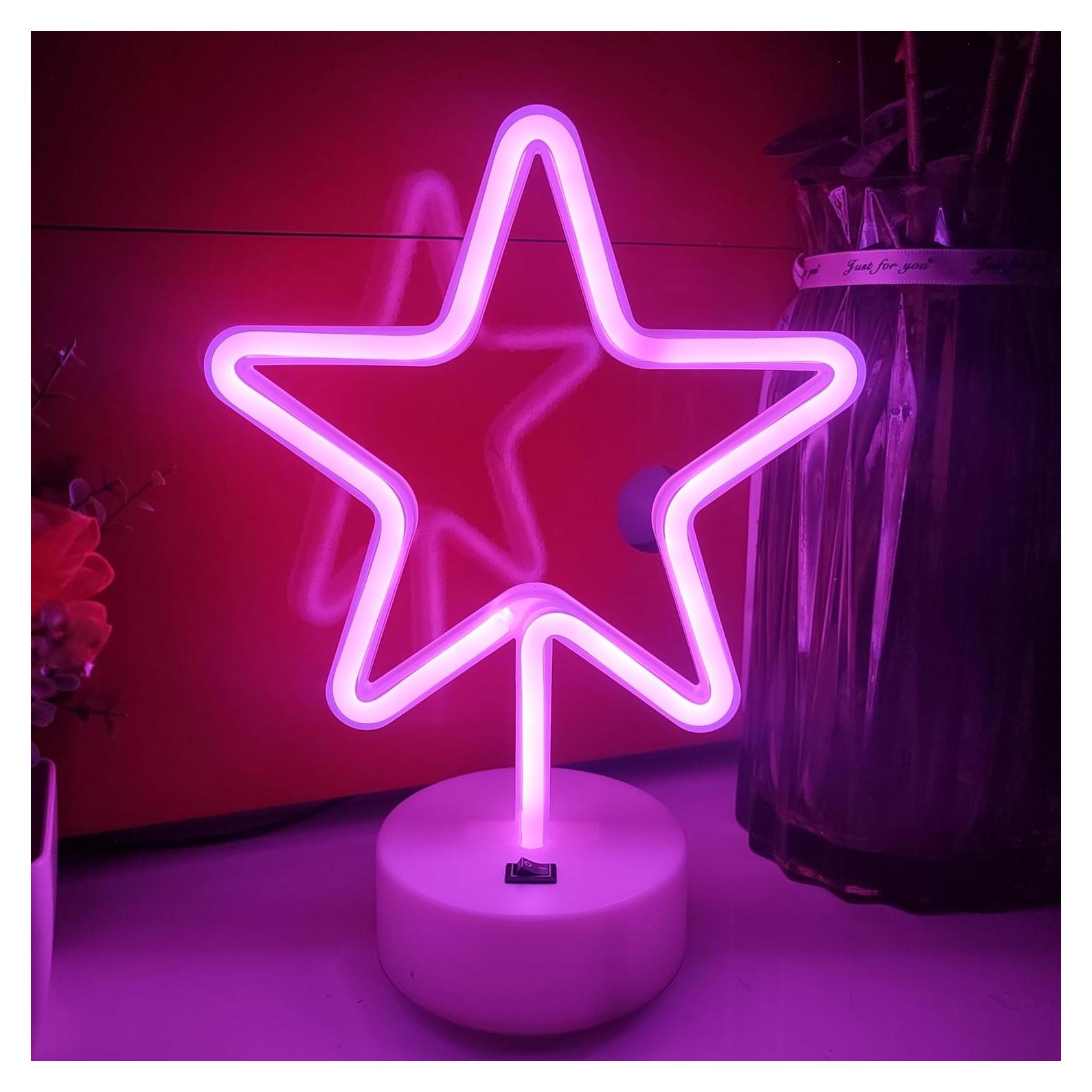 Luz de Neón Rosa JYWJ con Soporte USB y Pilas AA