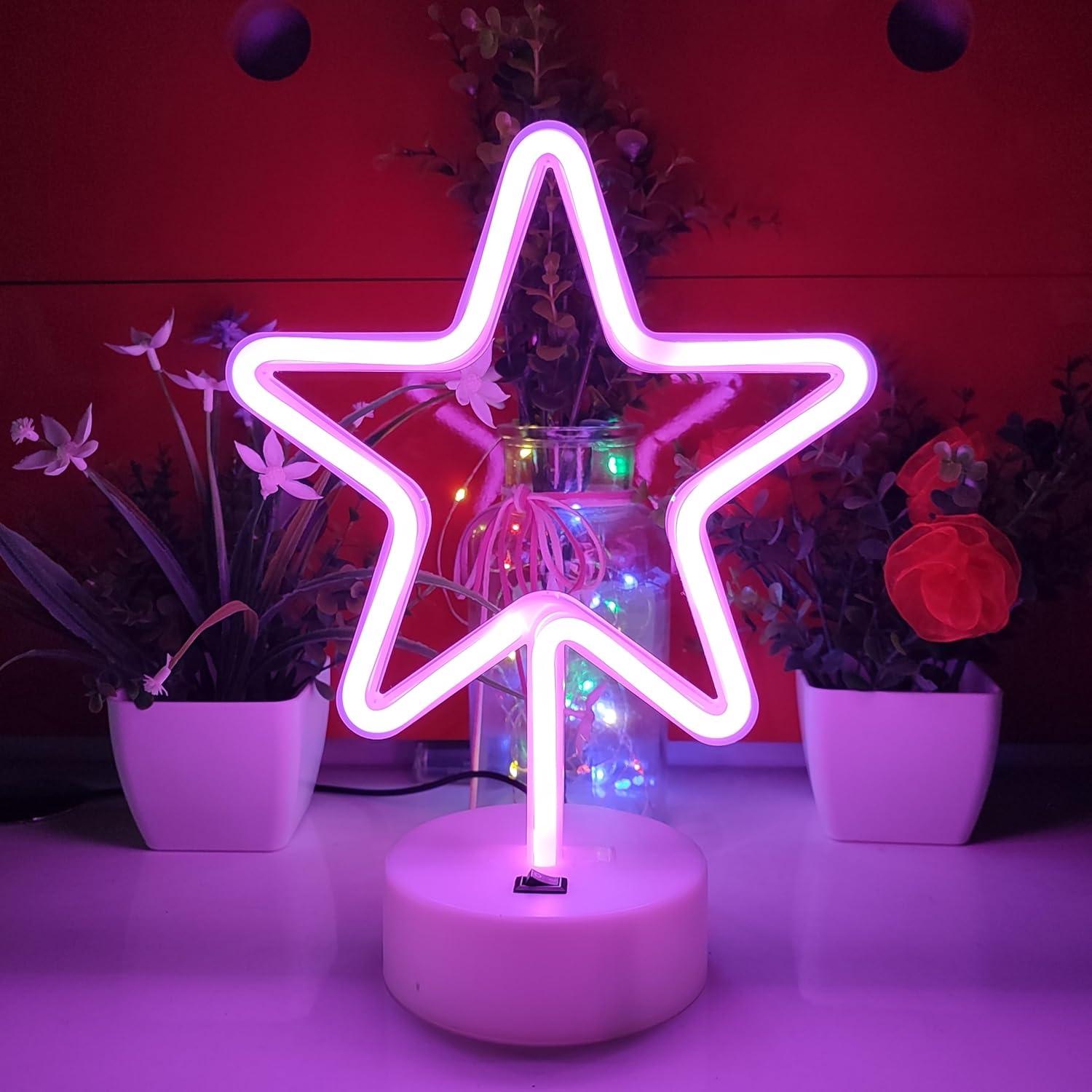 Luz de Neón Rosa JYWJ con Soporte USB y Pilas AA