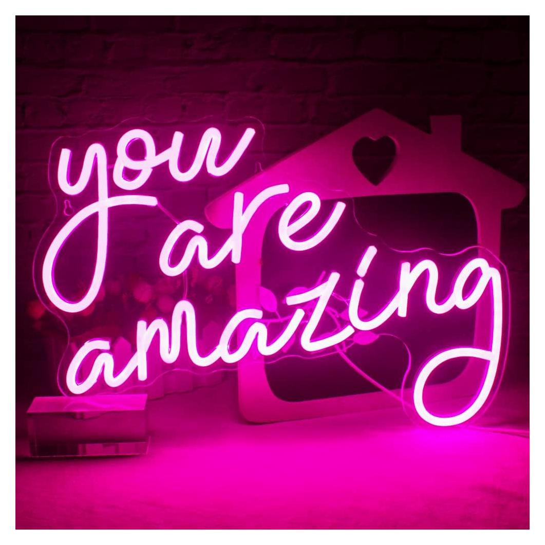 You Are Amazing Neon Signs for Wall Decor Pink Usb Word Neon Lights Dimmable LED Light Up Sign for Bedroom Classroom Home Bar Man Cave Party Birthay Wedding Gifts