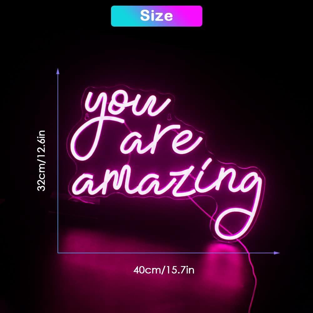 You Are Amazing Neon Signs for Wall Decor Pink Usb Word Neon Lights Dimmable LED Light Up Sign for Bedroom Classroom Home Bar Man Cave Party Birthay Wedding Gifts