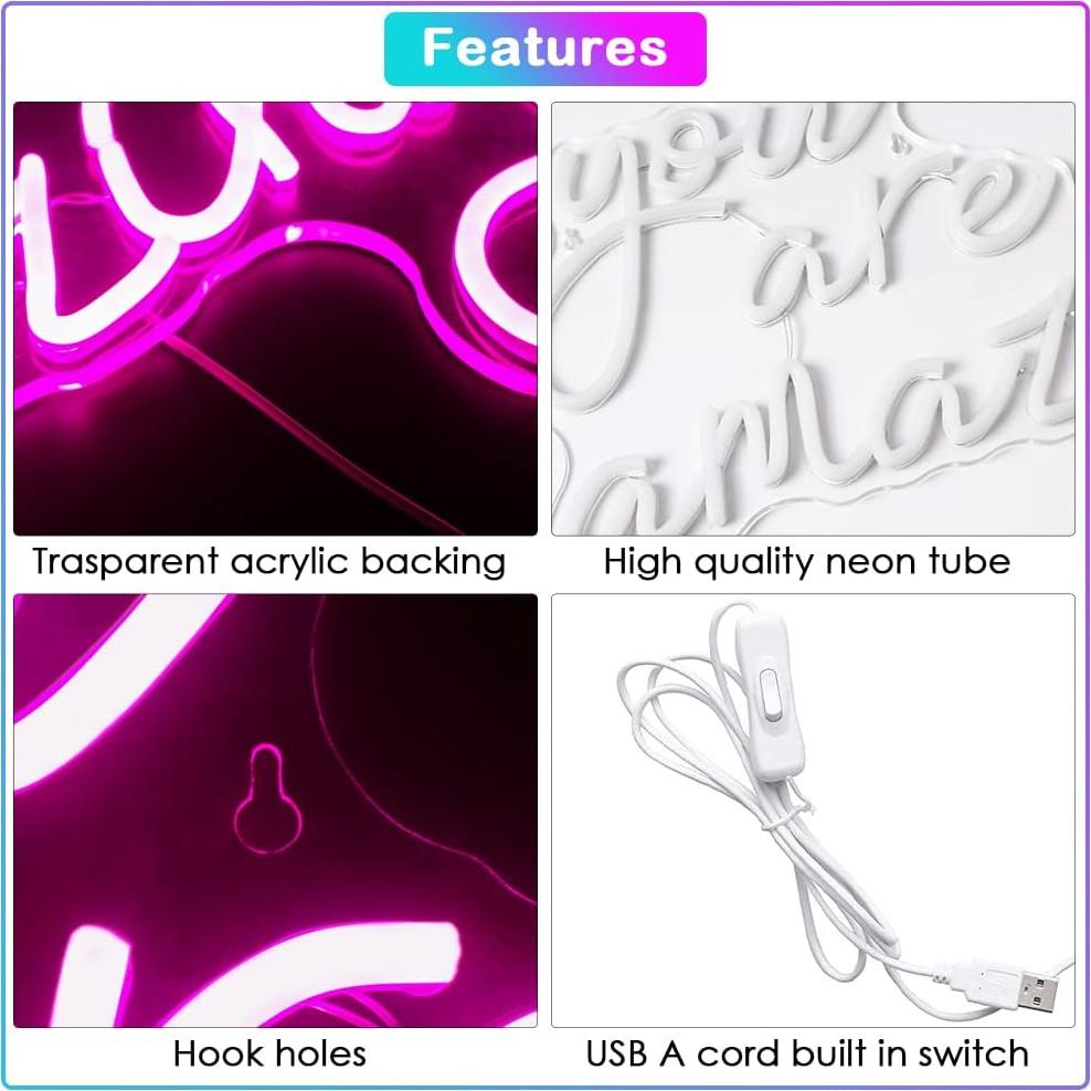 You Are Amazing Neon Signs for Wall Decor Pink Usb Word Neon Lights Dimmable LED Light Up Sign for Bedroom Classroom Home Bar Man Cave Party Birthay Wedding Gifts