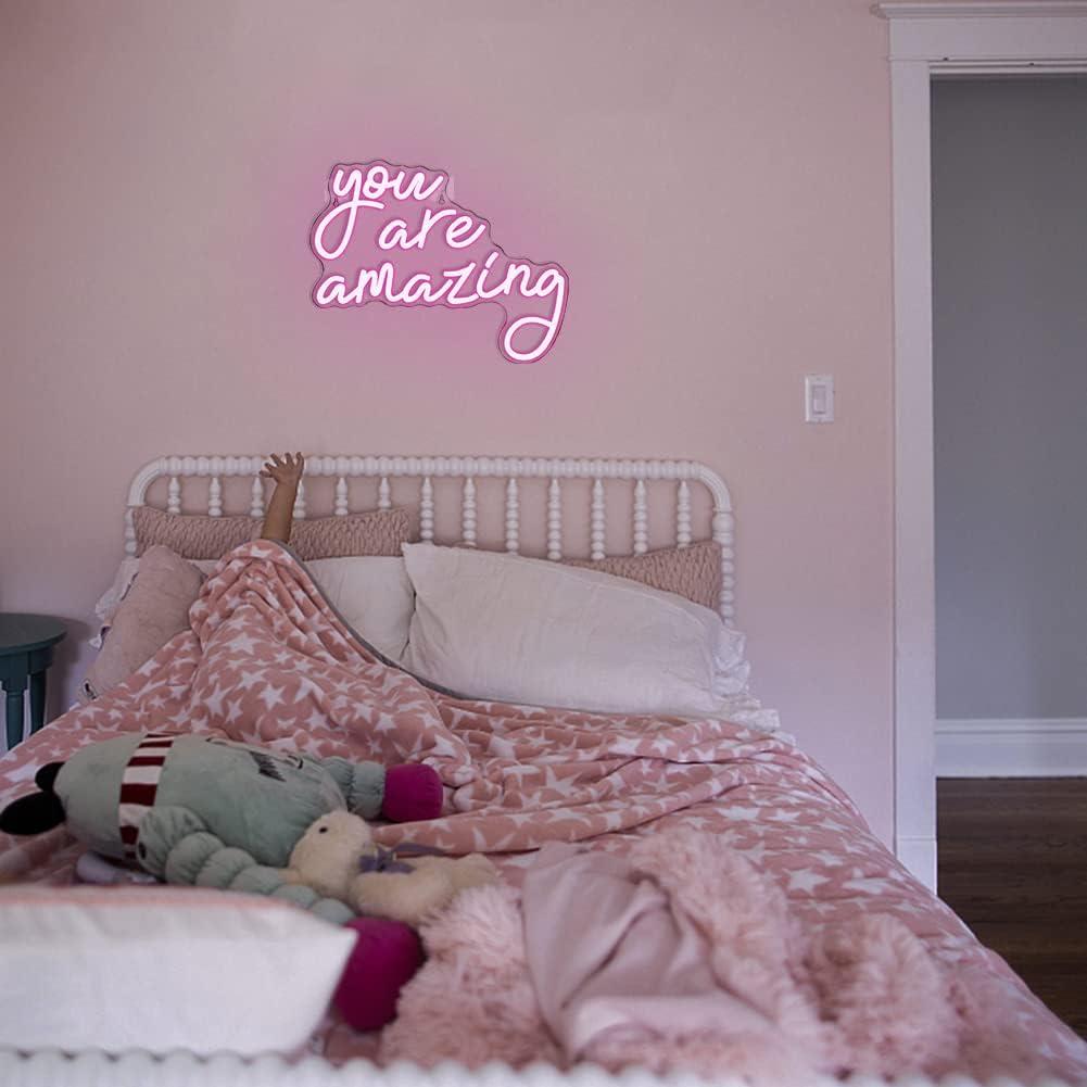 You Are Amazing Neon Signs for Wall Decor Pink Usb Word Neon Lights Dimmable LED Light Up Sign for Bedroom Classroom Home Bar Man Cave Party Birthay Wedding Gifts