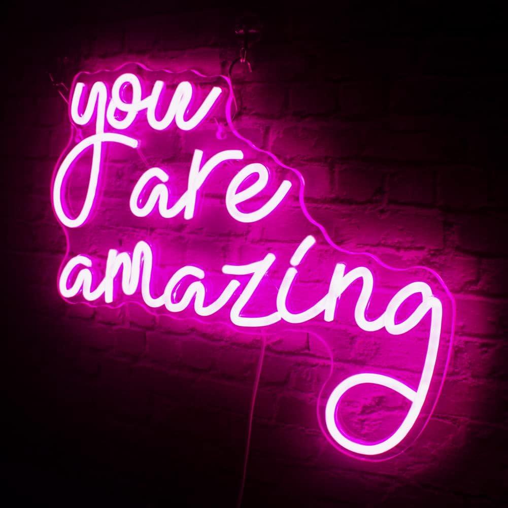 You Are Amazing Neon Signs for Wall Decor Pink Usb Word Neon Lights Dimmable LED Light Up Sign for Bedroom Classroom Home Bar Man Cave Party Birthay Wedding Gifts