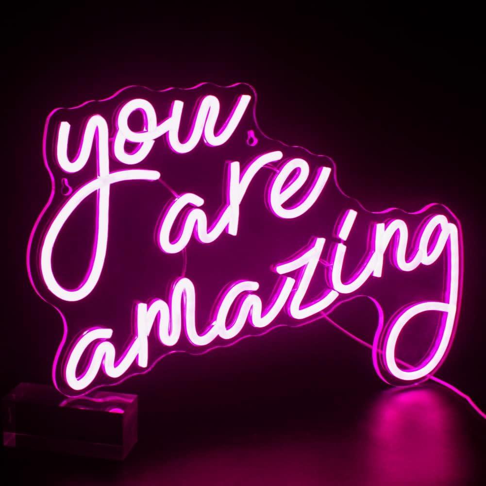 You Are Amazing Neon Signs for Wall Decor Pink Usb Word Neon Lights Dimmable LED Light Up Sign for Bedroom Classroom Home Bar Man Cave Party Birthay Wedding Gifts