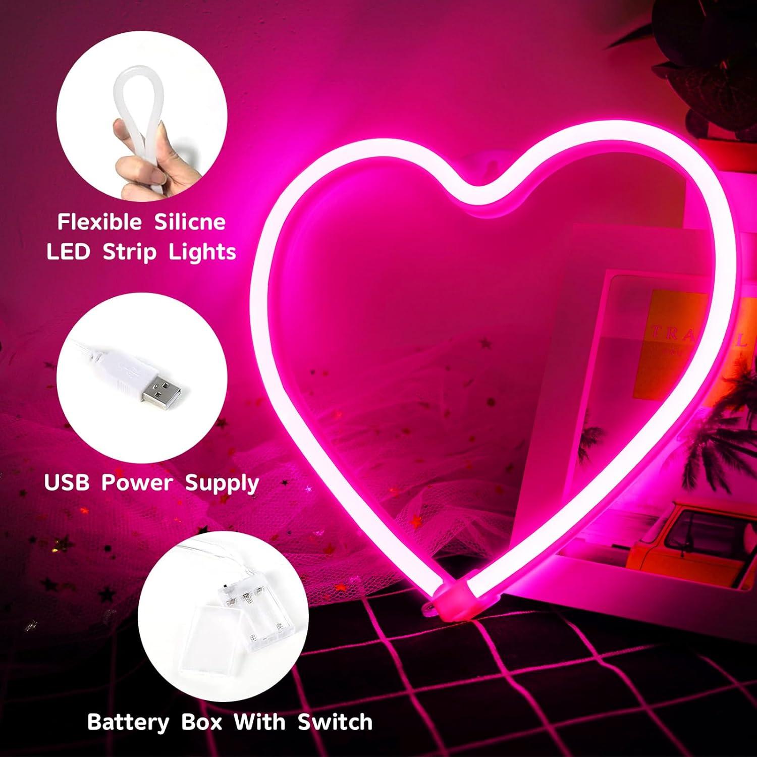 Luz de Neón Corazón Rosa HancraStore LED USB Pilas