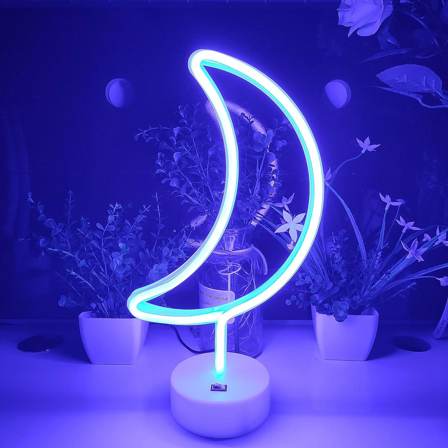 Letrero de Neón Luna JYWJ LED Azul con Soporte USB