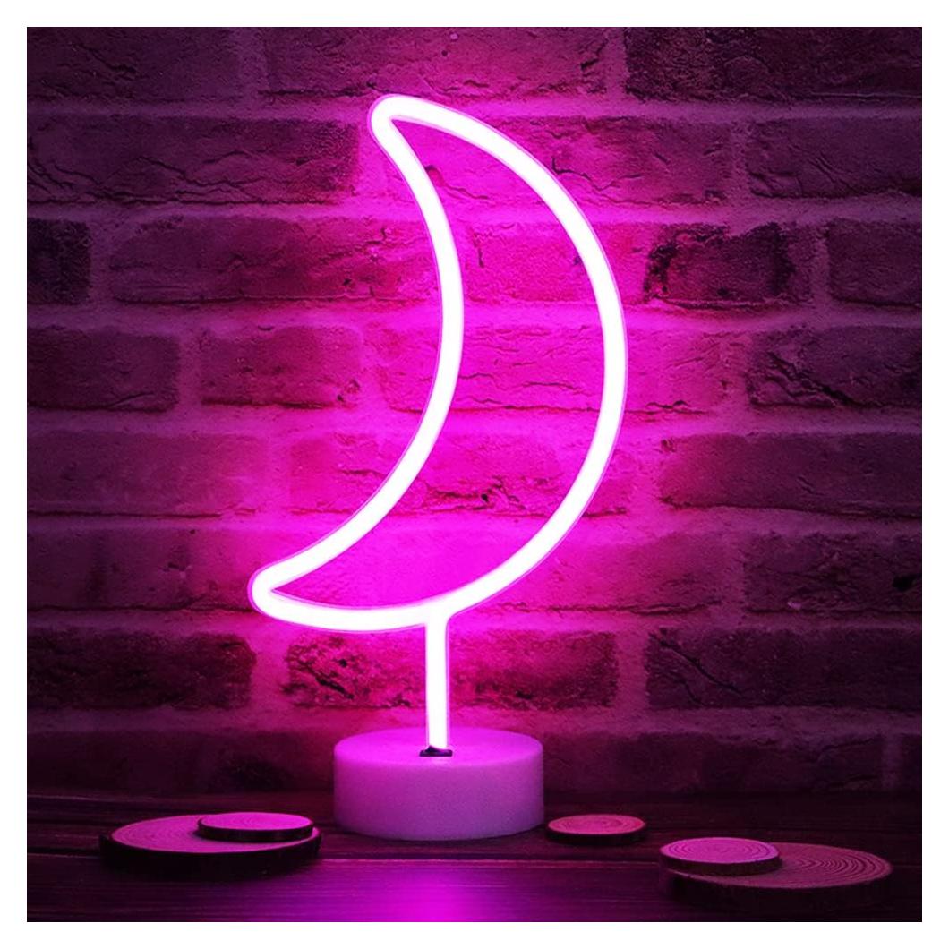 Lámpara de Mesa LED Neón Rosa en Forma de Luna - Decoración