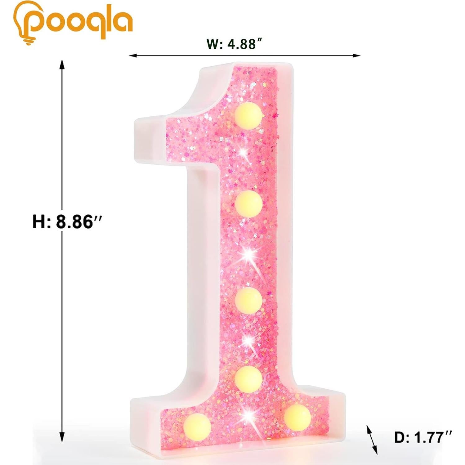 Número 1 Iluminado LED Rosa Pooqla para Decoración de Fiestas