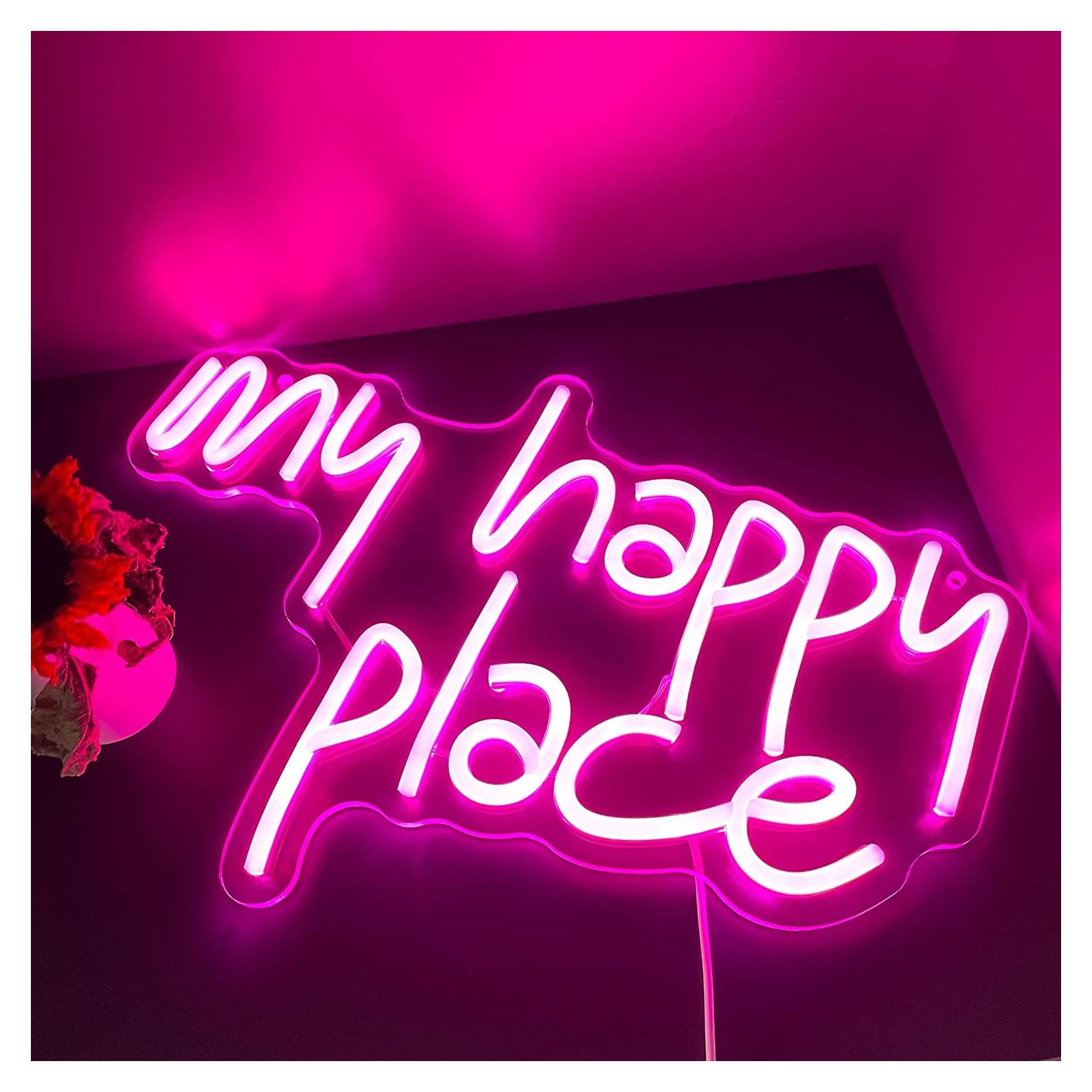 Letrero de Neón LED GGK 'Mi Lugar Feliz' 39x27.5 cm Rosa