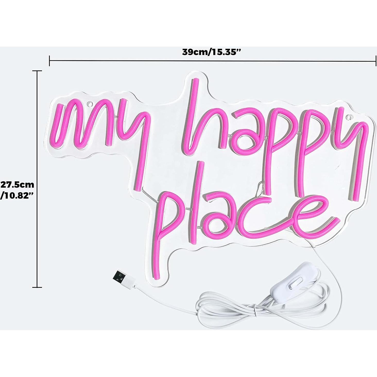 Letrero de Neón LED GGK 'Mi Lugar Feliz' 39x27.5 cm Rosa