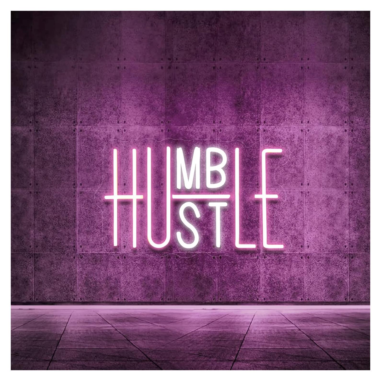 Luz de Neón Hustle Humble Rosa y Blanco 25x41 cm USB