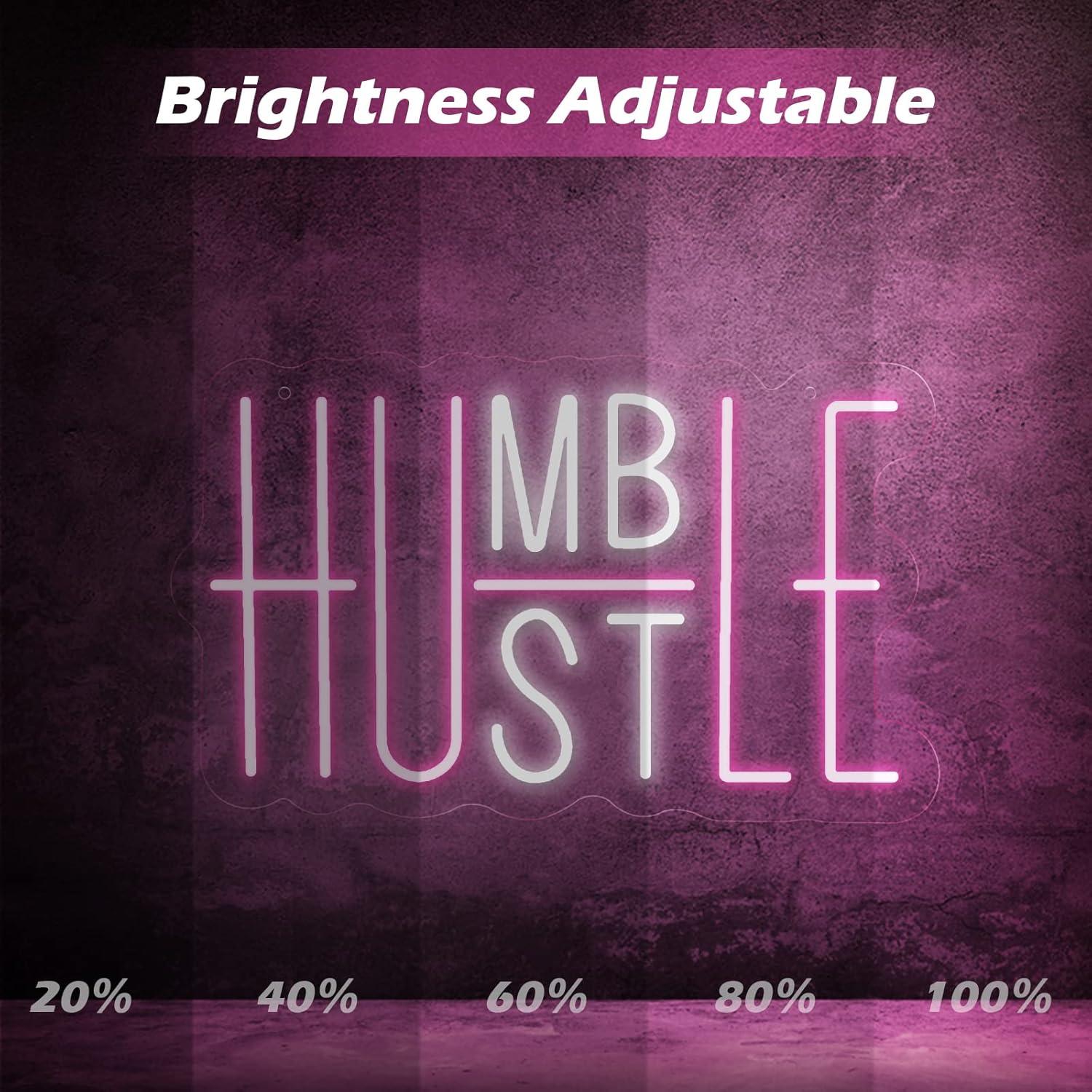 Luz de Neón Hustle Humble Rosa y Blanco 25x41 cm USB