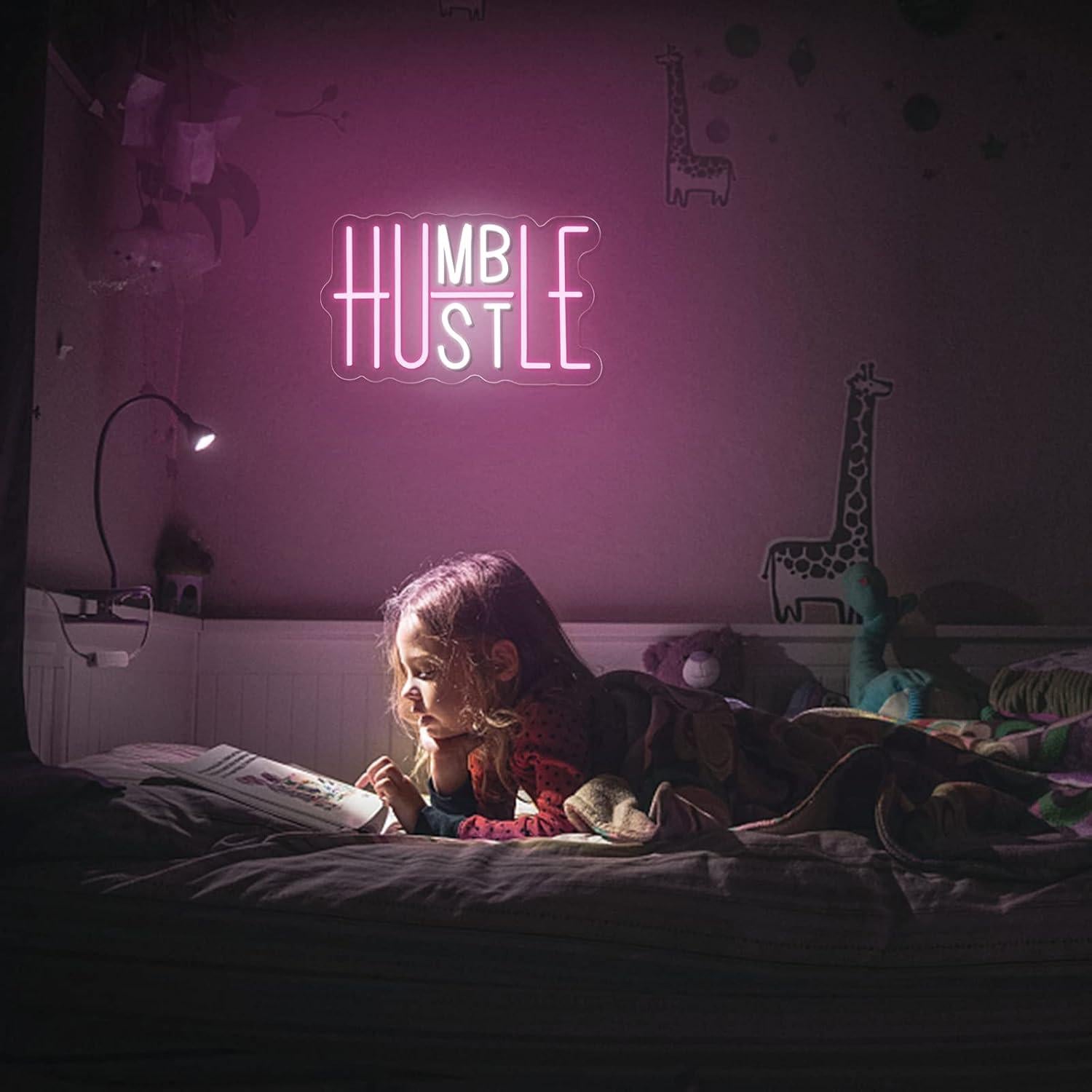 Luz de Neón Hustle Humble Rosa y Blanco 25x41 cm USB