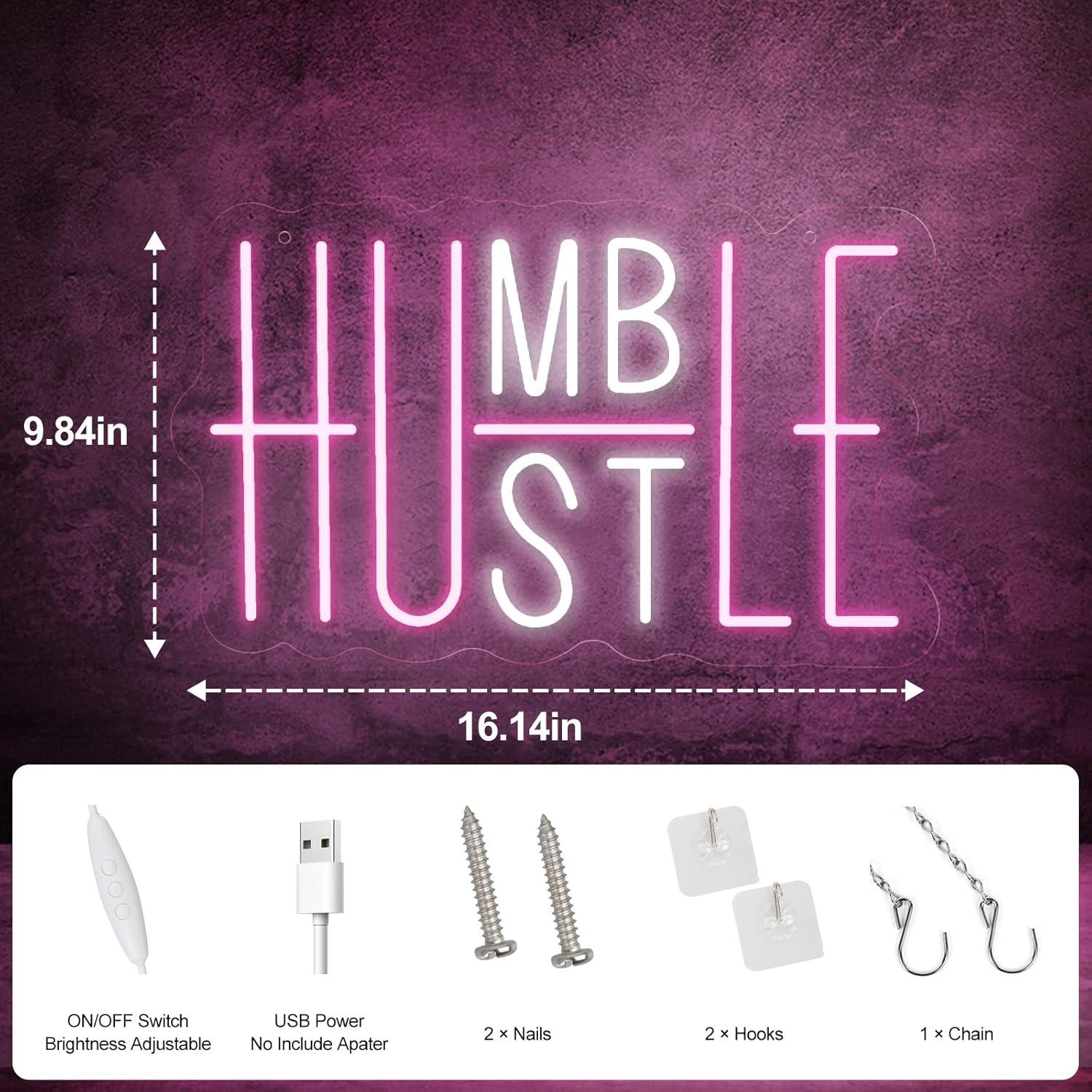 Luz de Neón Hustle Humble Rosa y Blanco 25x41 cm USB
