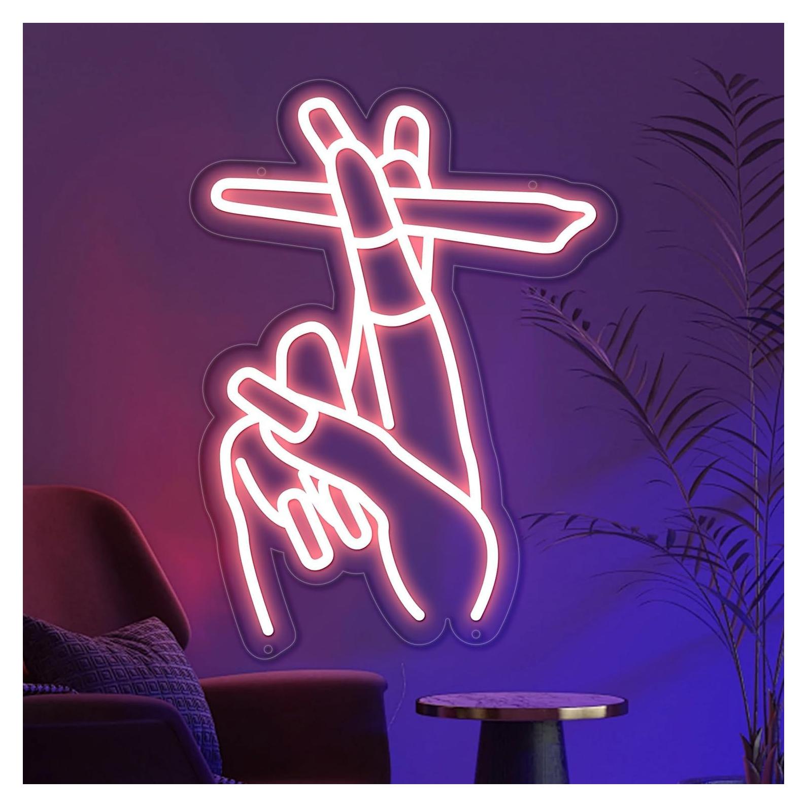 Cartel de Neón LED Mano Rosa Moneter 29.7x42.9 cm Decoración