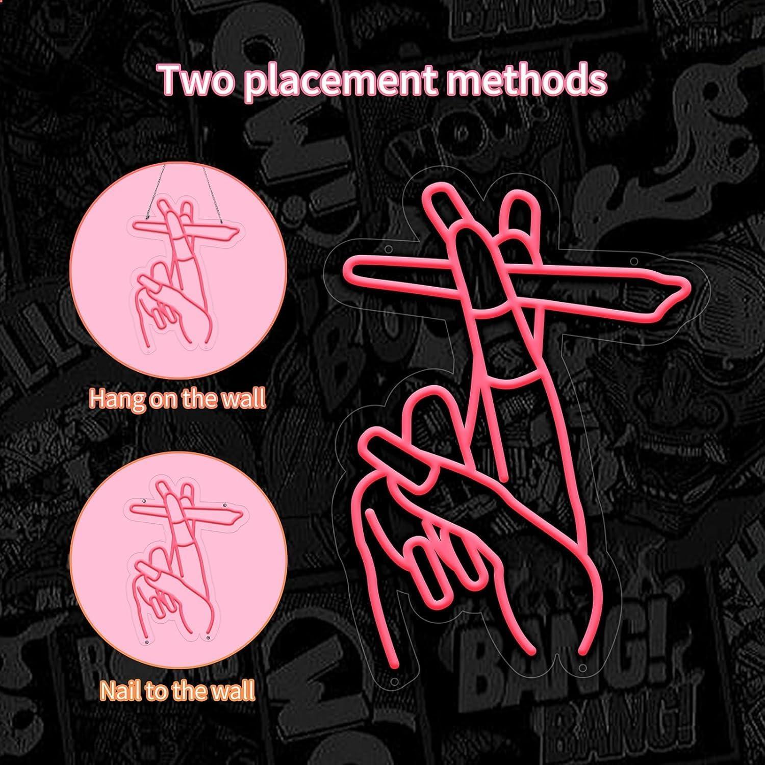 Cartel de Neón LED Mano Rosa Moneter 29.7x42.9 cm Decoración