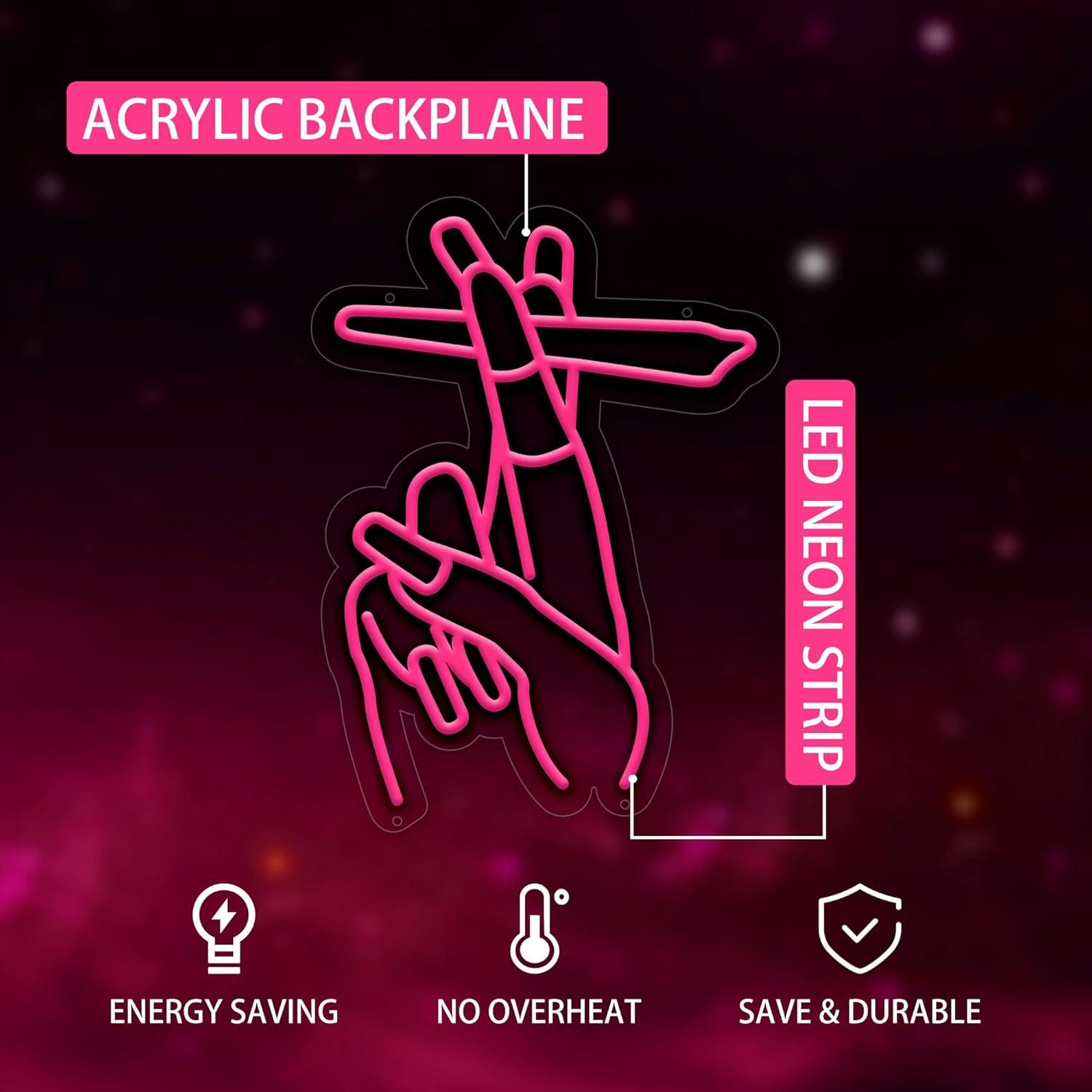 Cartel de Neón LED Mano Rosa Moneter 29.7x42.9 cm Decoración
