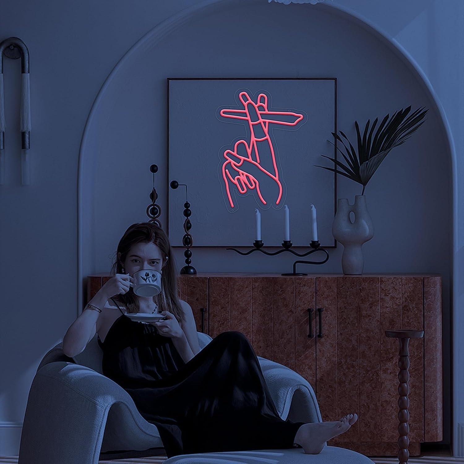 Cartel de Neón LED Mano Rosa Moneter 29.7x42.9 cm Decoración