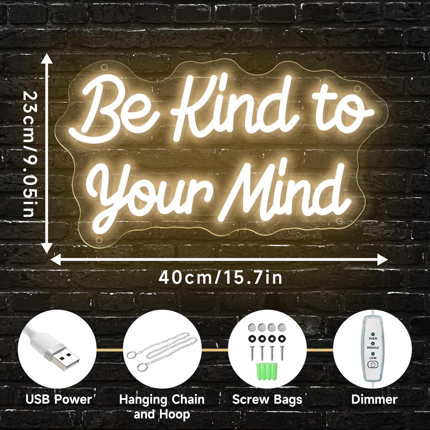 Letrero de Neón LED 'Sé amable con tu mente' 40x23 cm