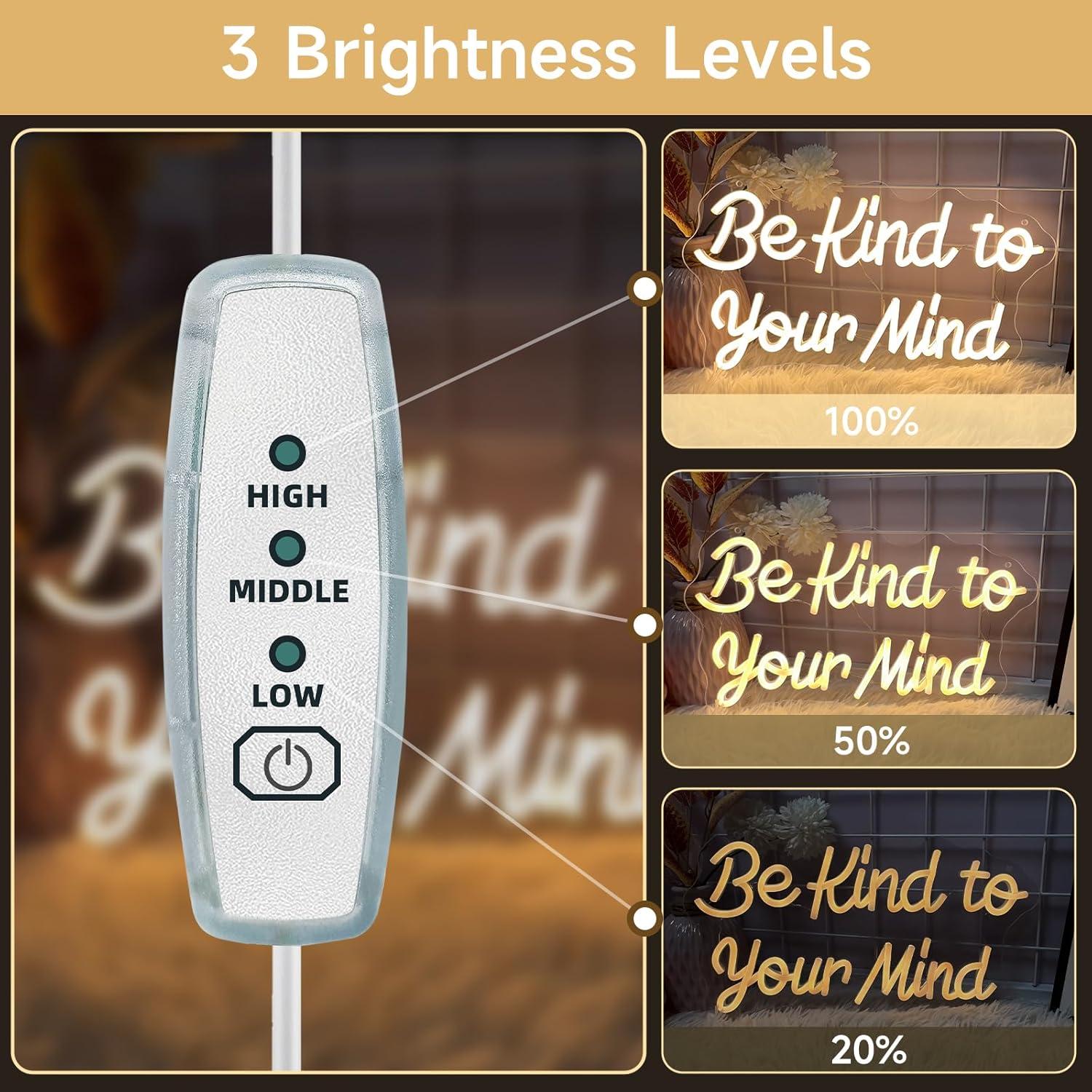 Letrero de Neón LED 'Sé amable con tu mente' 40x23 cm