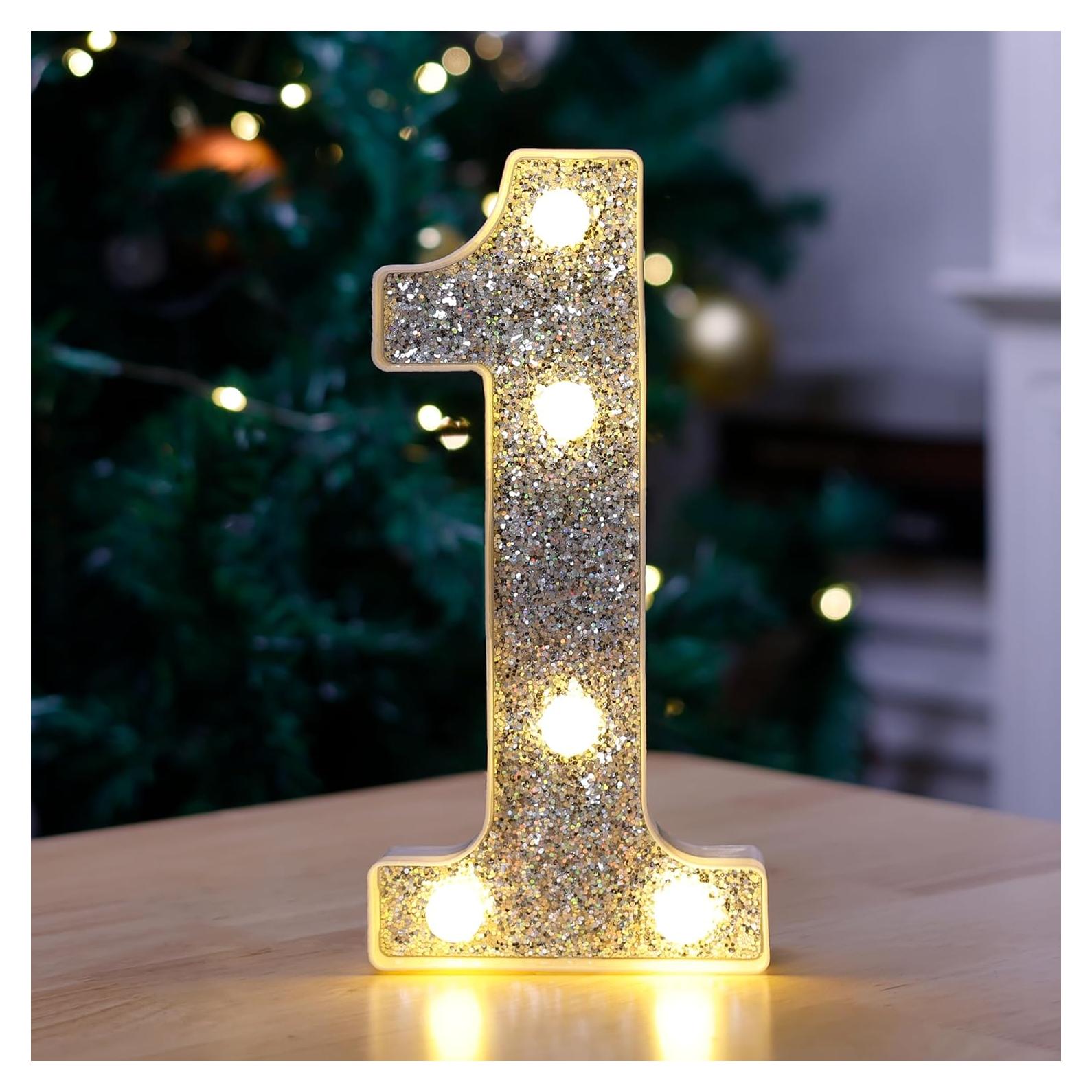 Letras LED Marquee Plateadas TEHIBIEN - Número 1 Decorativo