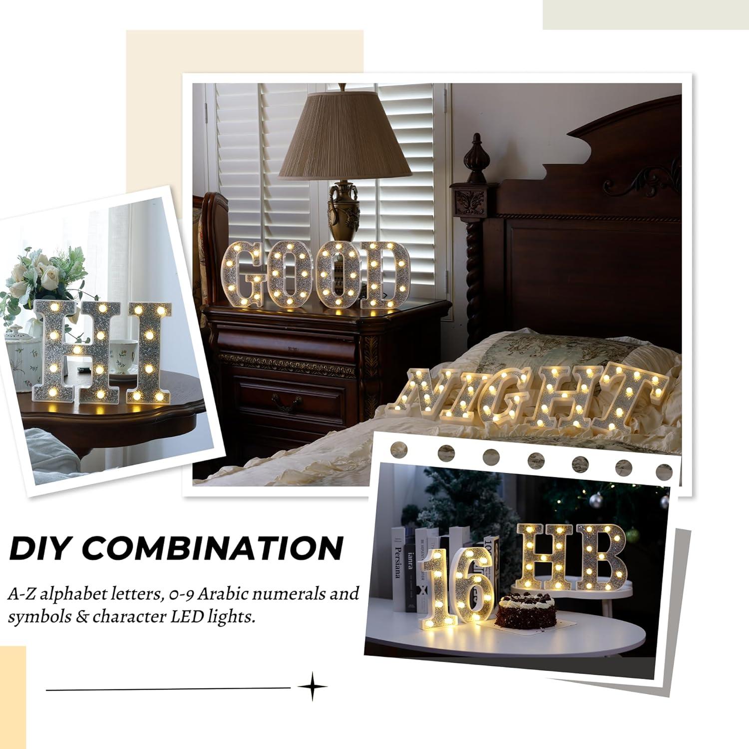 Letras LED Marquee Plateadas TEHIBIEN - Número 1 Decorativo