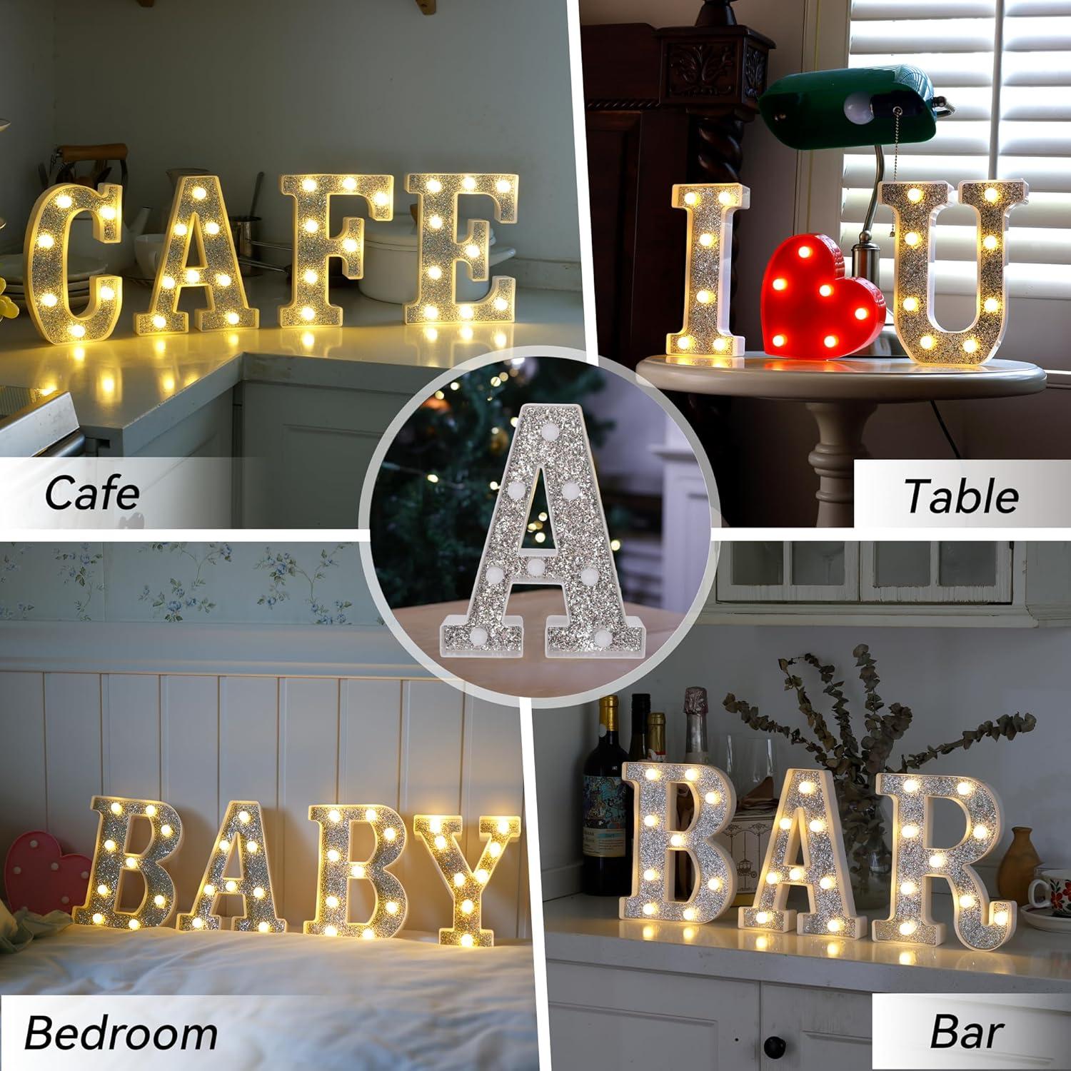 Letras LED Marquee Plateadas TEHIBIEN - Número 1 Decorativo
